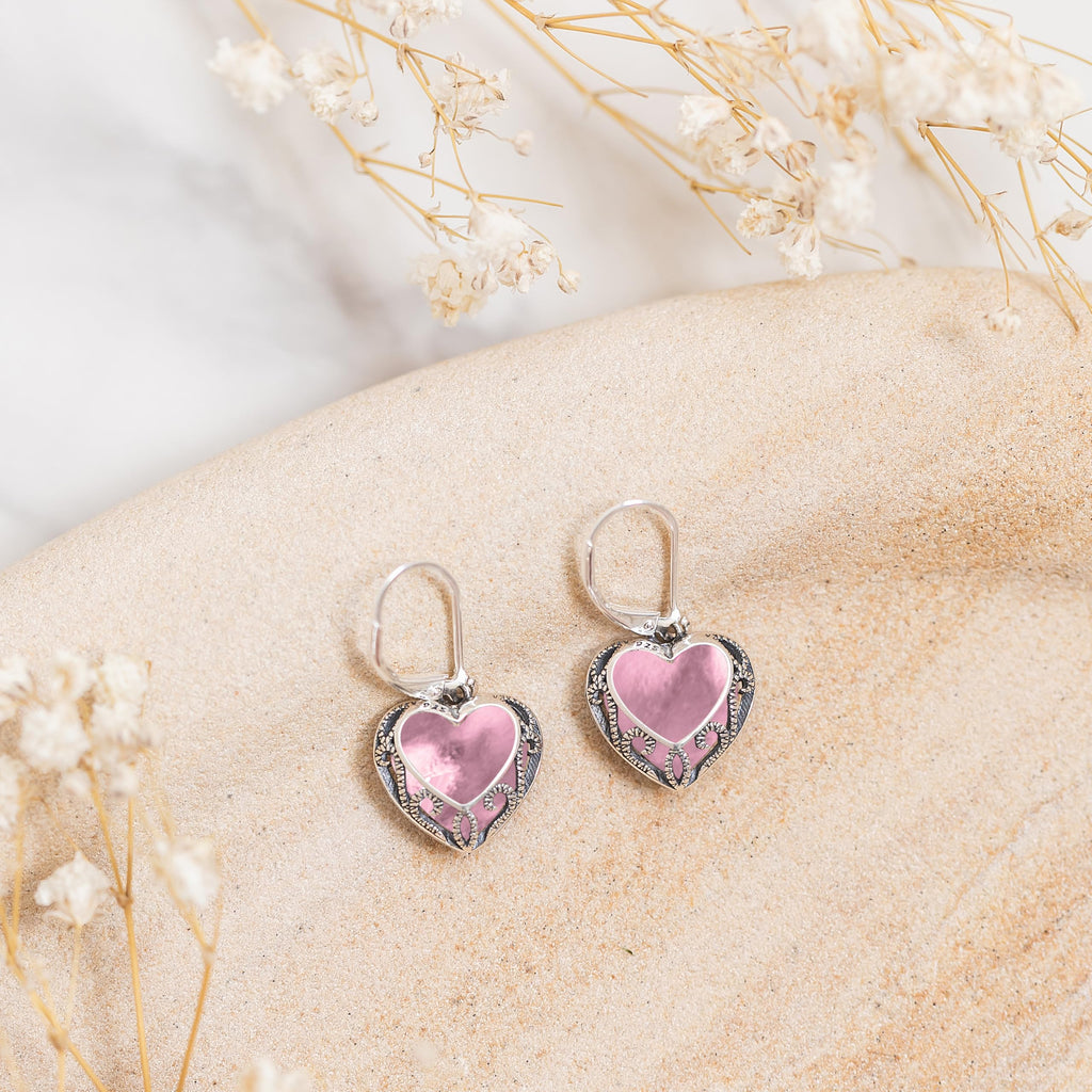 Bottled Up Designs Handmade Homespun Hearts Earrings, Recycled Vintage Glass, Sterling Silver, Eco Friendly, Made in USA, Mothers Day, Women, Anniversary