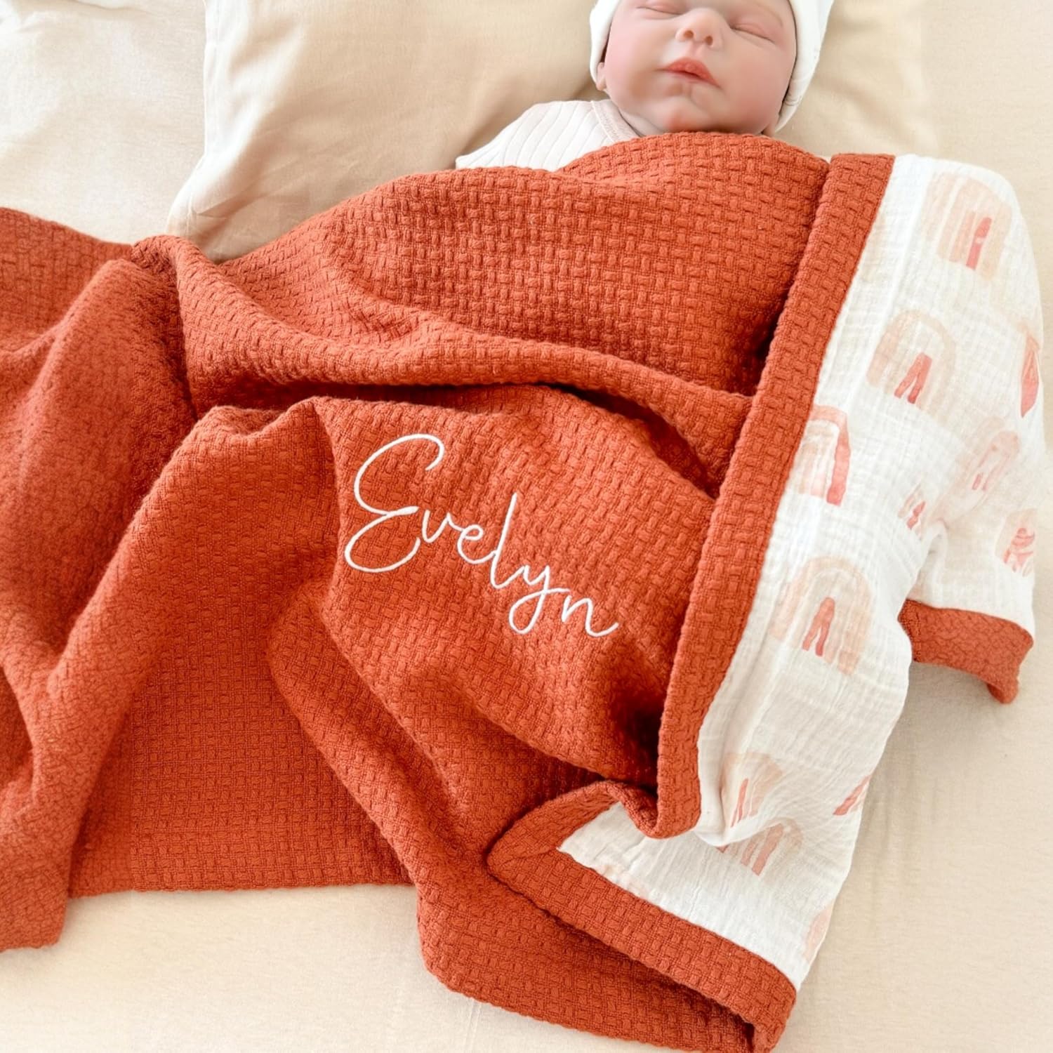 Mouliss Personalized Baby Blanket with Name – Handmade 100% Organic Cotton Newborn Gift | Custom Knit Blanket for Boys, Girls, Kids & Baby Showers