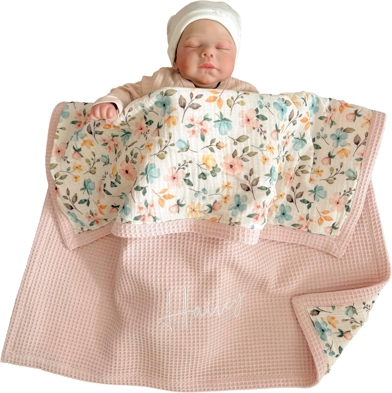 Mouliss Personalized Baby Blanket with Name – Handmade 100% Organic Cotton Newborn Gift | Custom Knit Blanket for Boys, Girls, Kids & Baby Showers