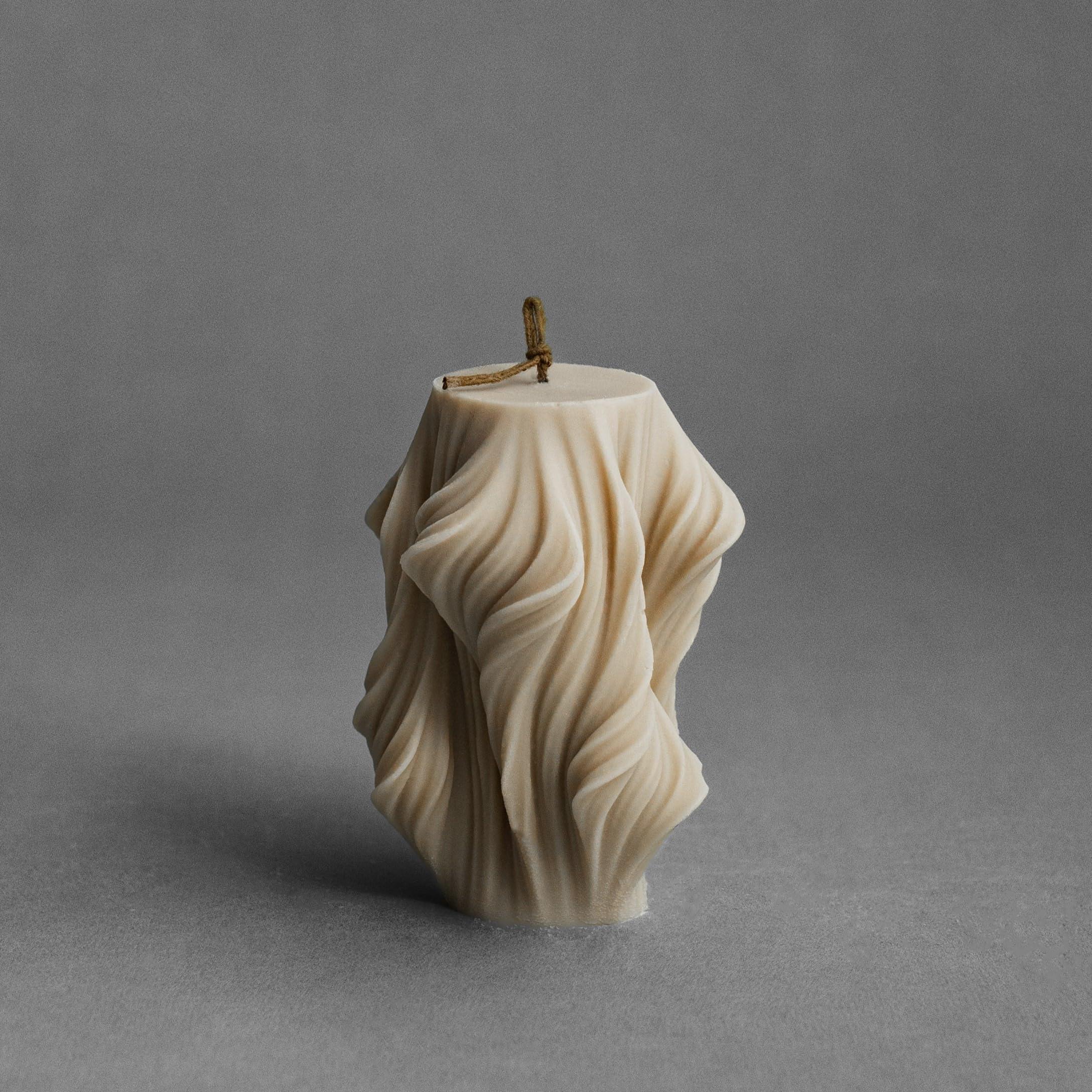 LAWA Cascading Wave Candle - Large Beautiful Handmade Pillar Scented Soy Wax Elegant Bubble Aesthetic Candle Housewarming Gift Home Room Shelf Decor Idea Olive Beige (Large) - Handmade Lifestyle Shop