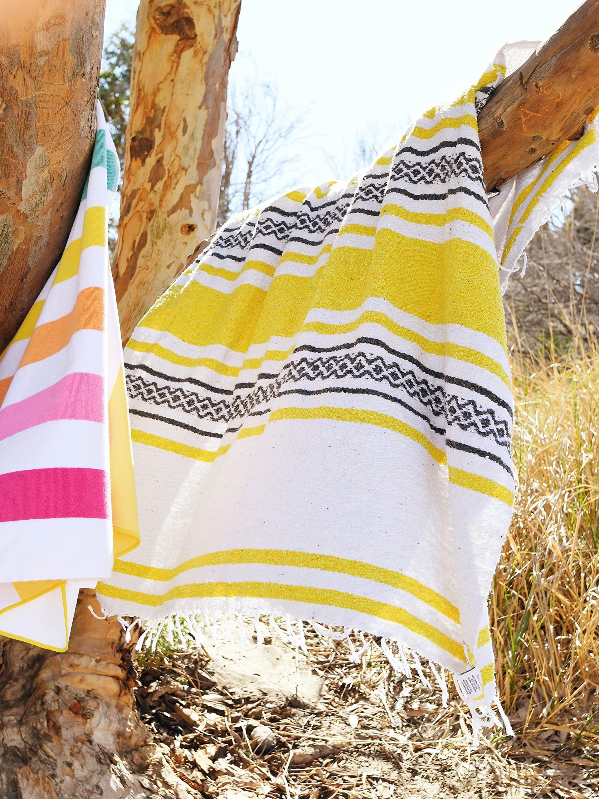 Tan Mexican Blanket by Laguna Beach Textile Co - Beach, Yoga, Camping, or Decorative Throw Blanket - Traditional Handmade Serape - Wheat Sol - Handmade Lifestyle Shop