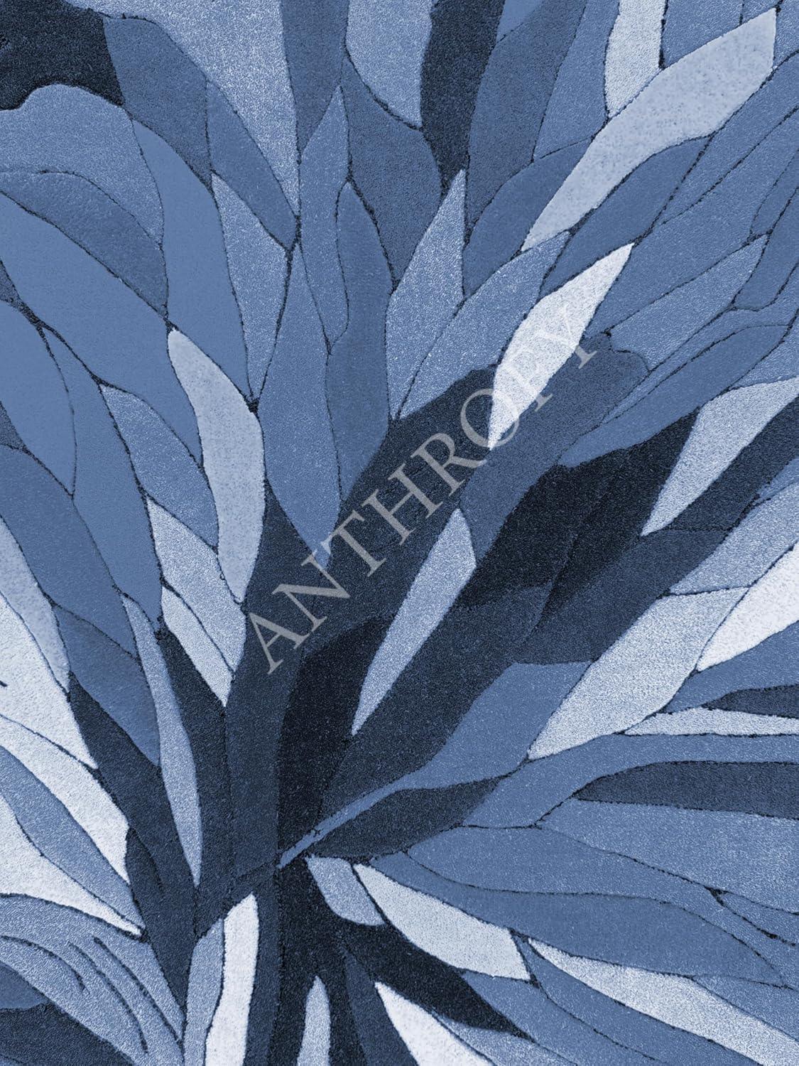 Irregular Shape Wool Area Rug – 3’ x 5' – Blue Color Handmade Unique Contemporary Botanical Design – Thick & Soft Rugs for Living Room, Bedroom - Handmade Lifestyle Shop