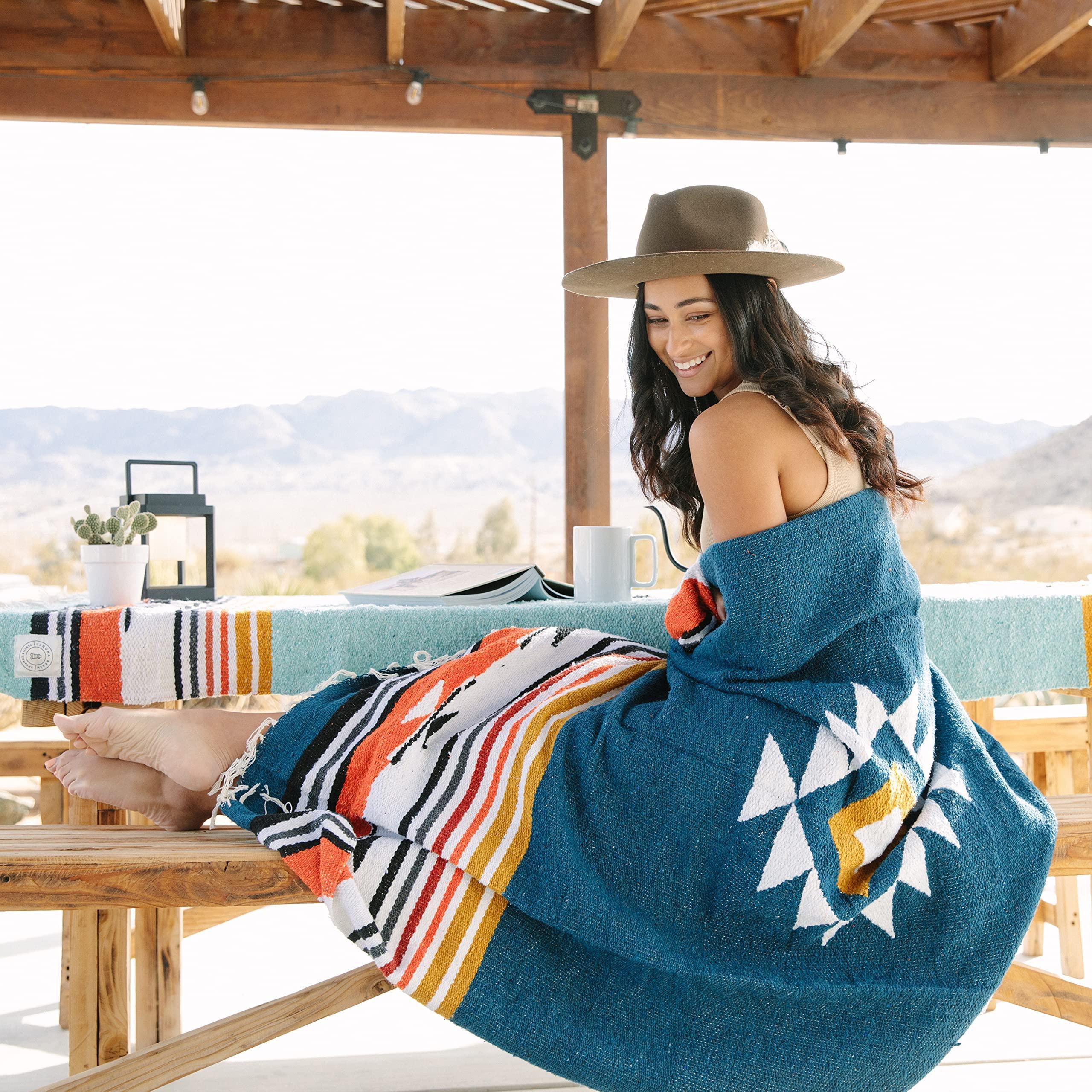 Tan Mexican Blanket by Laguna Beach Textile Co - Beach, Yoga, Camping, or Decorative Throw Blanket - Traditional Handmade Serape - Wheat Sol - Handmade Lifestyle Shop