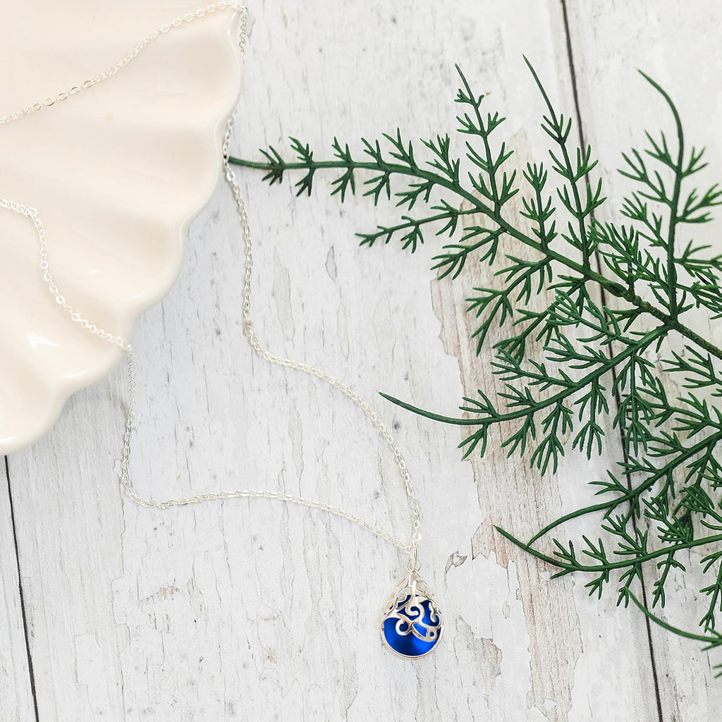 Bottled Up Designs Handmade Filigree Teardrop Necklace, Recycled Antique Glass, Sterling Silver, Eco Friendly, Made in USA, Birthday Gifts, Mothers Day, Women, Anniversary