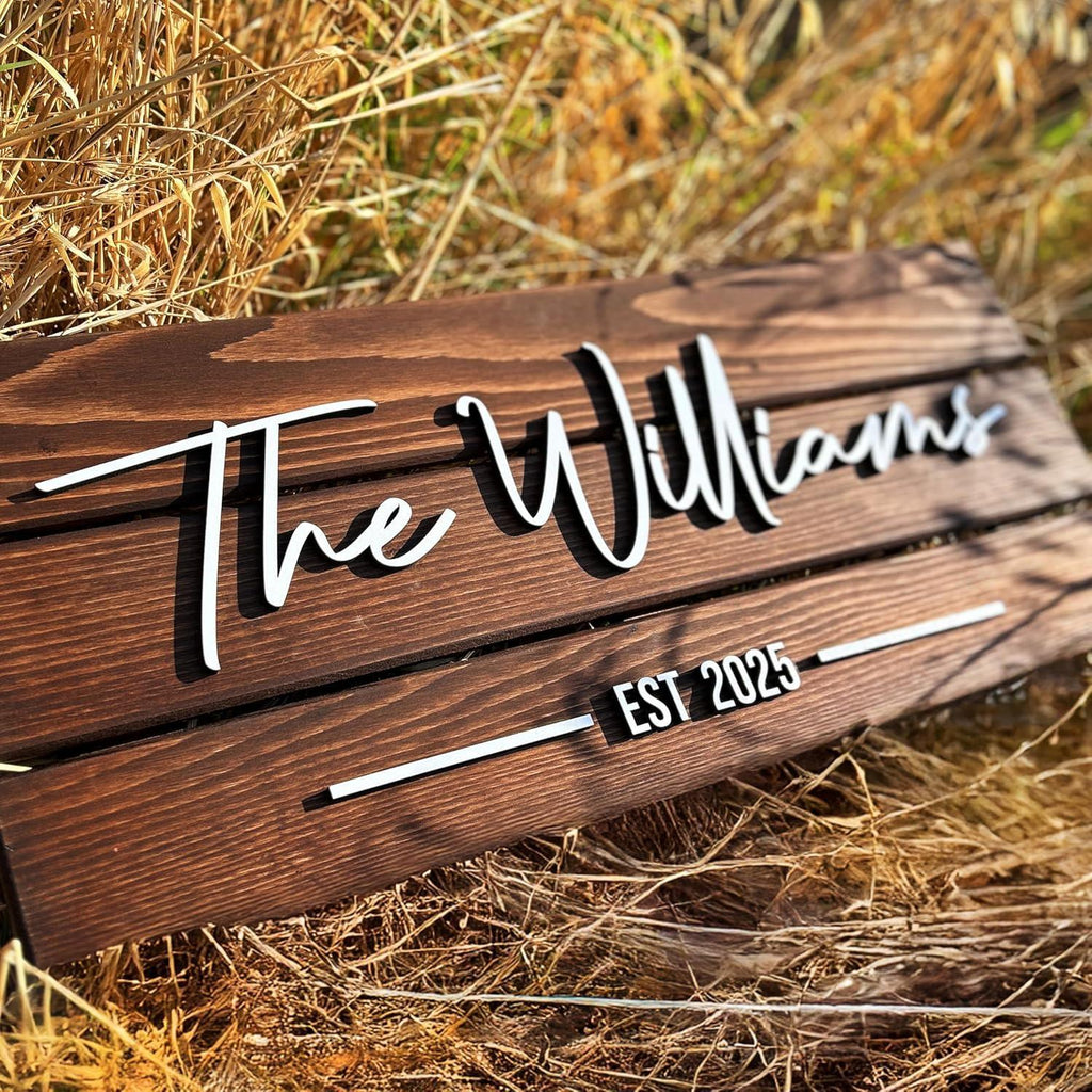 Wooden Name Sign Personalized and Custom, Solid Rustic Wood, Wedding Gifts for Couples, Home, Office, Family Last Name Established Signs, Est. Date Sign 23x10" (Medium) - Handmade Lifestyle Shop