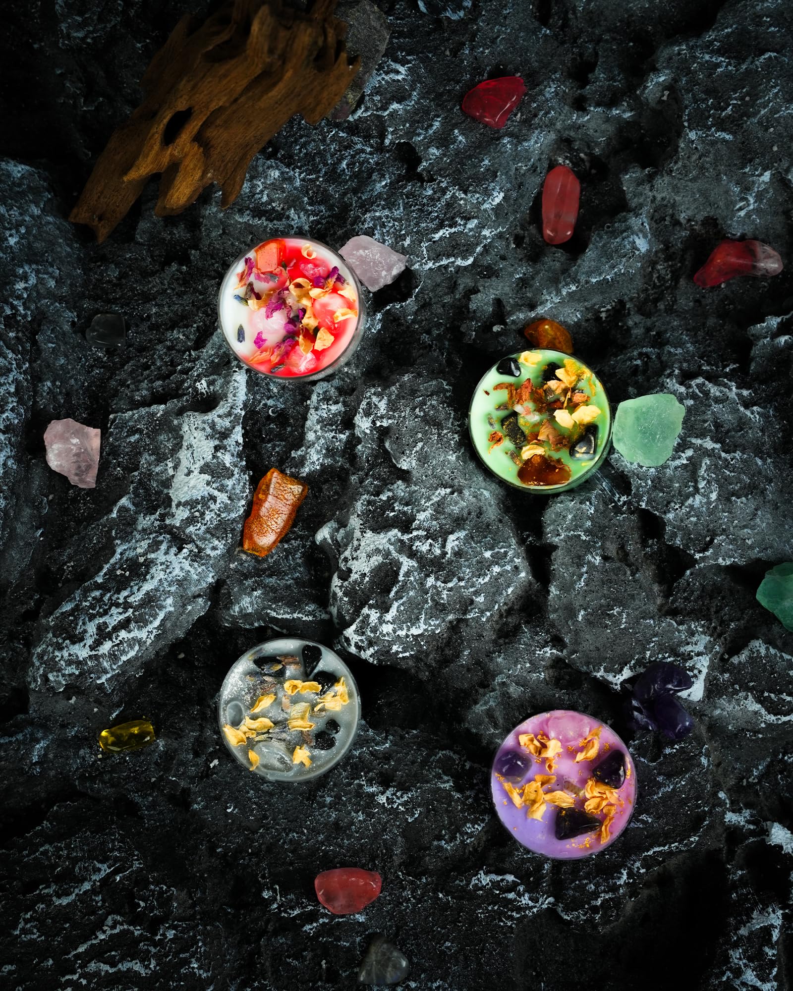 Tealight Soy Candles with Crystals and Herbs, Handmade Energy Candles, Aromatherapy Candles. (Mixed)