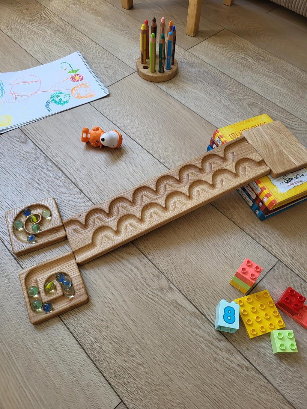 Wooden Marble Run Track “Wind” Race Machine Set Wooden Maze Board Ball Run Montessori Gift for Kids Wave Course Winding Track Toy - Handmade Lifestyle Shop