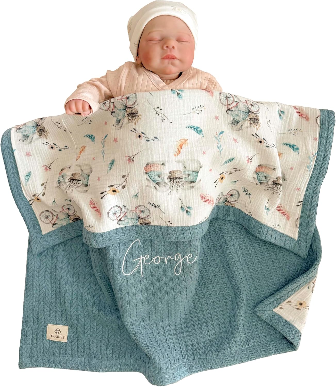 Mouliss Personalized Baby Blanket with Name – Handmade 100% Organic Cotton Newborn Gift | Custom Knit Blanket for Boys, Girls, Kids & Baby Showers