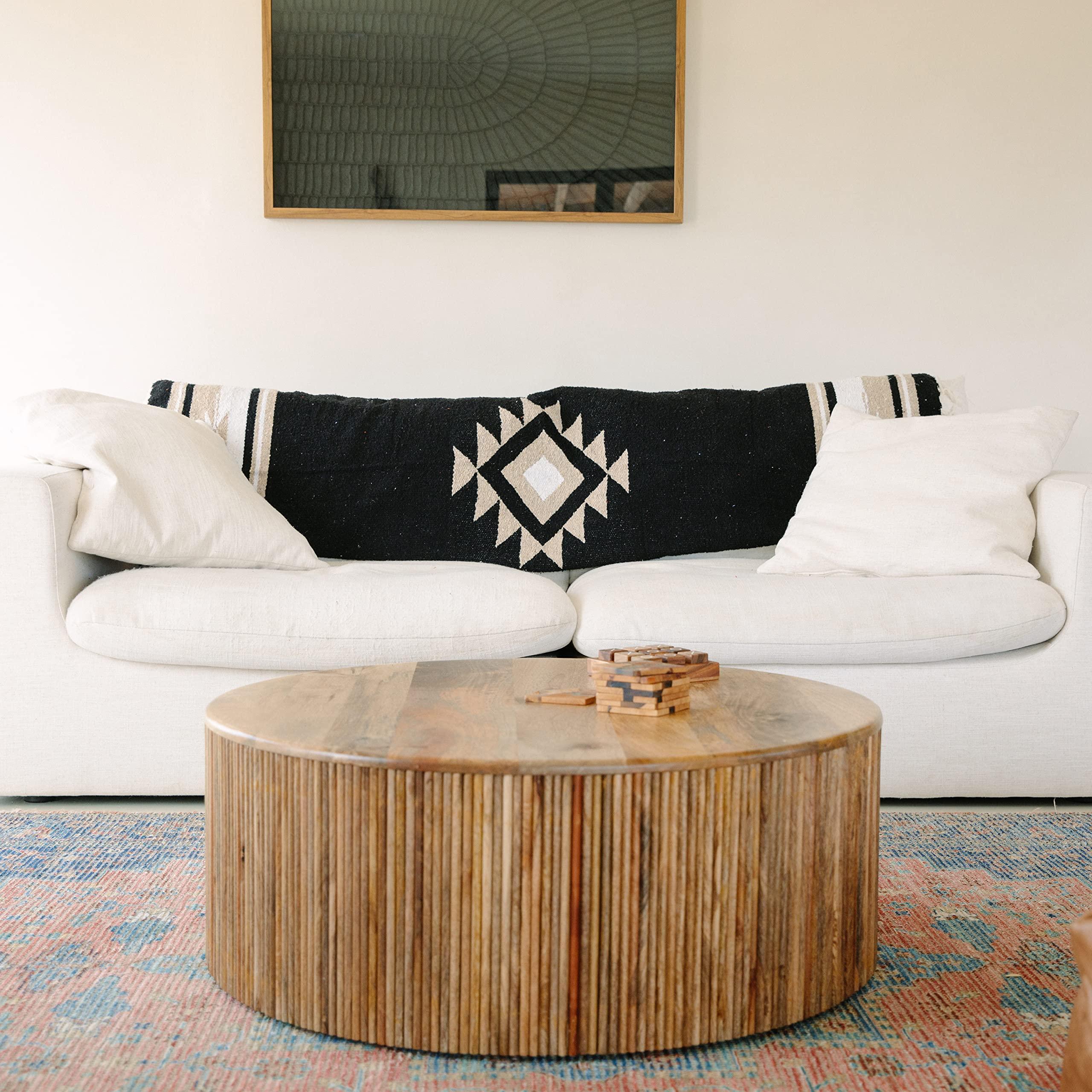 Tan Mexican Blanket by Laguna Beach Textile Co - Beach, Yoga, Camping, or Decorative Throw Blanket - Traditional Handmade Serape - Wheat Sol - Handmade Lifestyle Shop