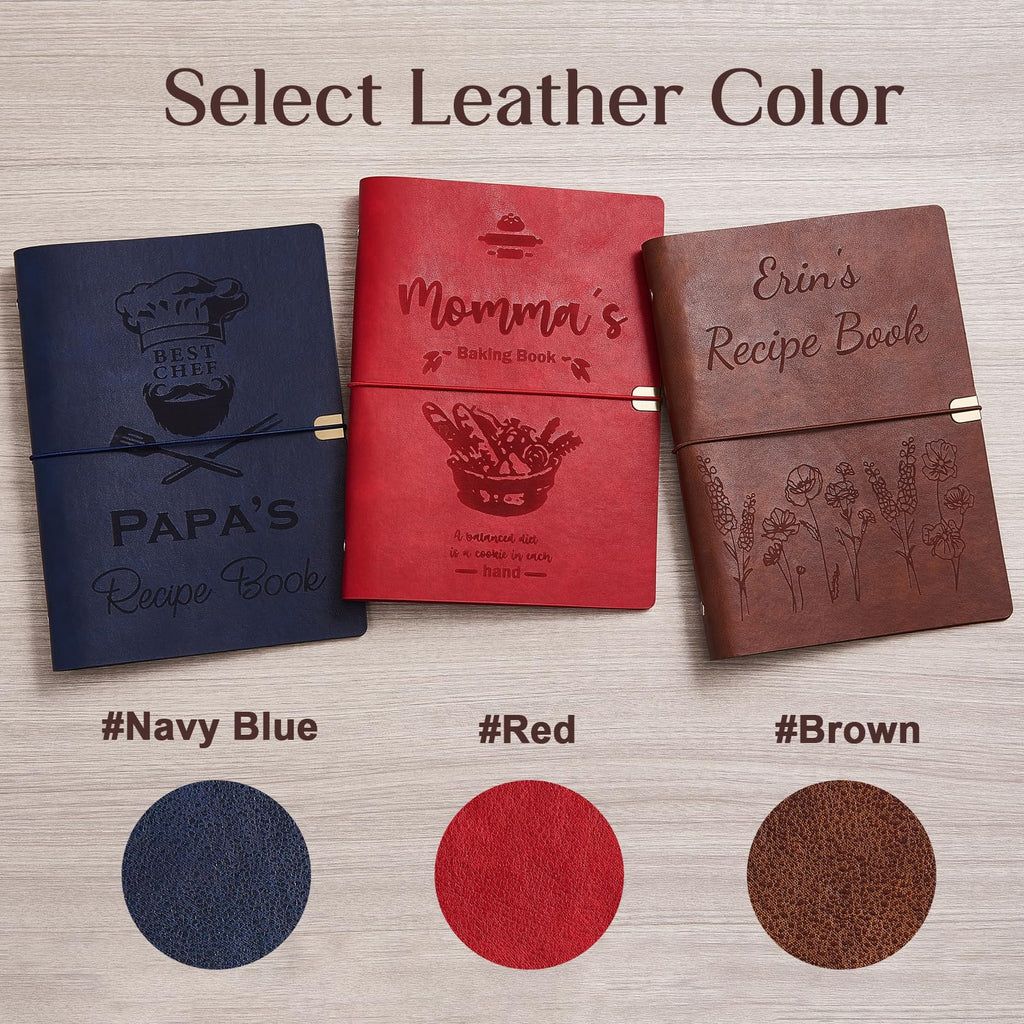 Personalized Recipe Book, Handmade Blank Notebook to Write in Your Own Recipes, 17 Custom Cover Designs, Handcrafted Gift for Mom, Dad, Husband, Wife, Grandma, Sister, Christmas, Birthday