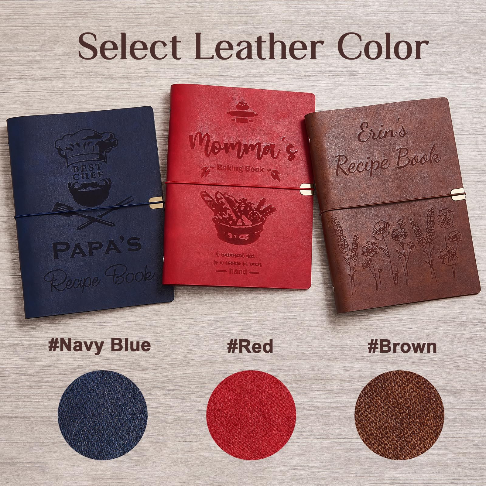 Personalized Recipe Book, Handmade Blank Notebook to Write in Your Own Recipes, 17 Custom Cover Designs, Handcrafted Gift for Mom, Dad, Husband, Wife, Grandma, Sister, Christmas, Birthday