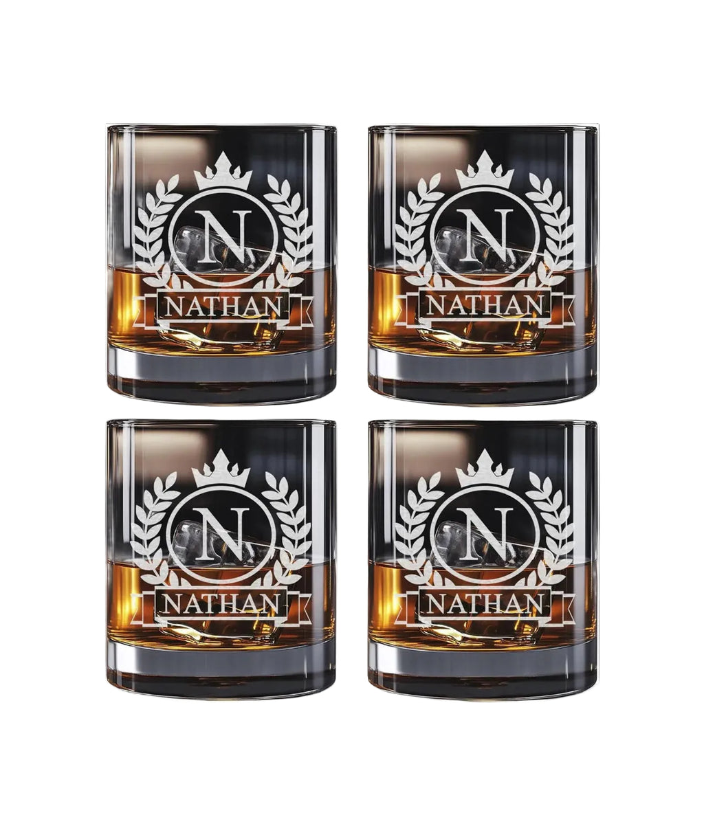 Personalized Whiskey Glass for Men, Custom Engraved Name & Initial Rocks Glasses, 11oz, Barware for Men, Father’s Day Gifts - Handmade Lifestyle Shop