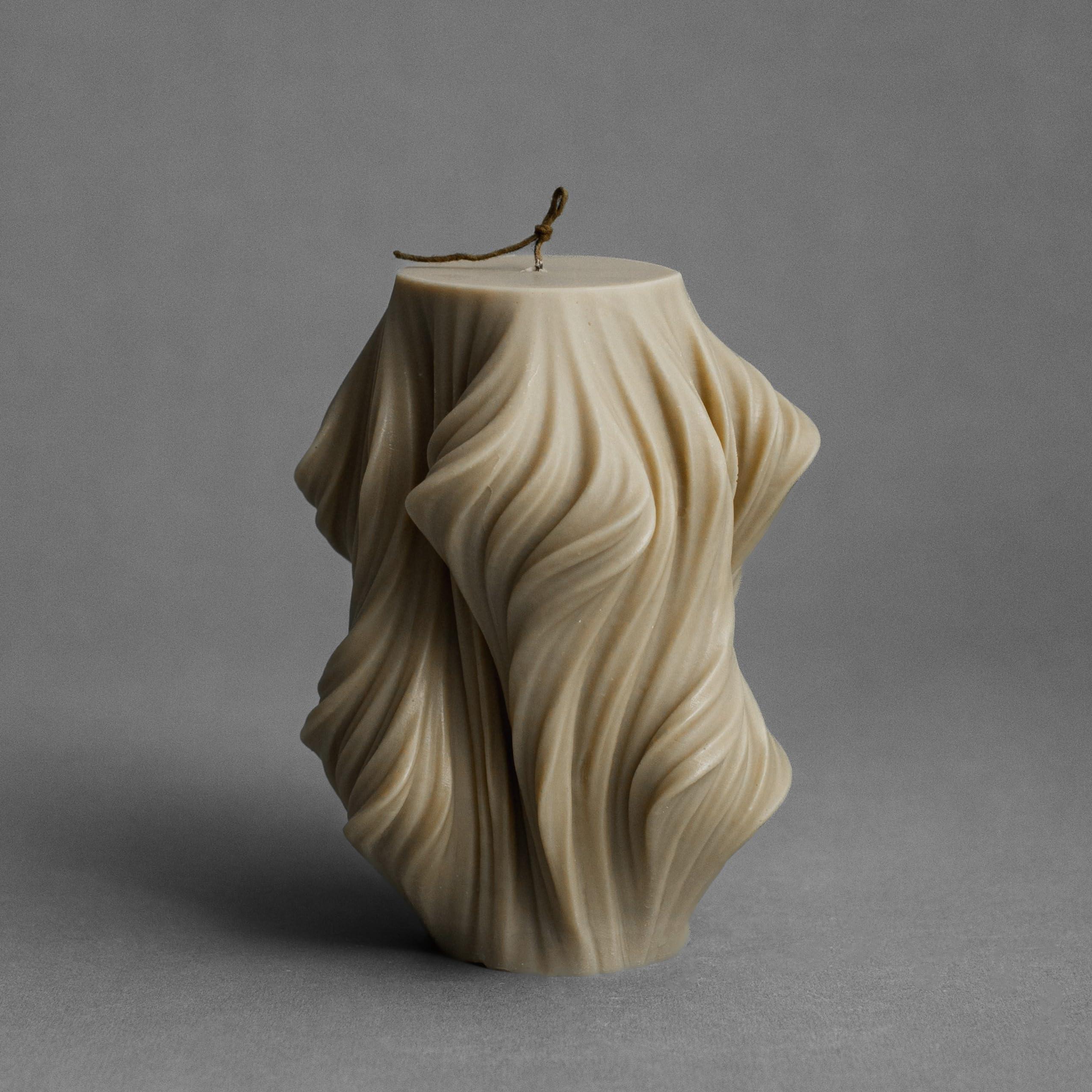 LAWA Cascading Wave Candle - Large Beautiful Handmade Pillar Scented Soy Wax Elegant Bubble Aesthetic Candle Housewarming Gift Home Room Shelf Decor Idea Olive Beige (Large) - Handmade Lifestyle Shop