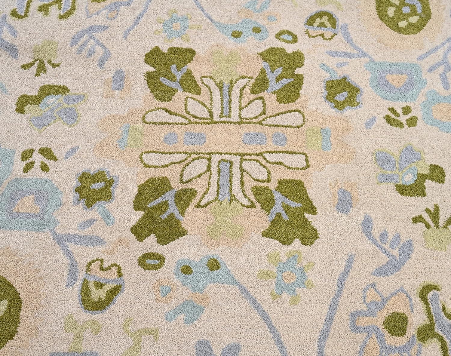 Handmade Oushak Wool Area Rug | Floral and Botanical Patterns in Soft Blue and Green | Luxurious Thick Pile for Living Room, Bedroom & Dining Room Decor (Ivory, 5' x 8')