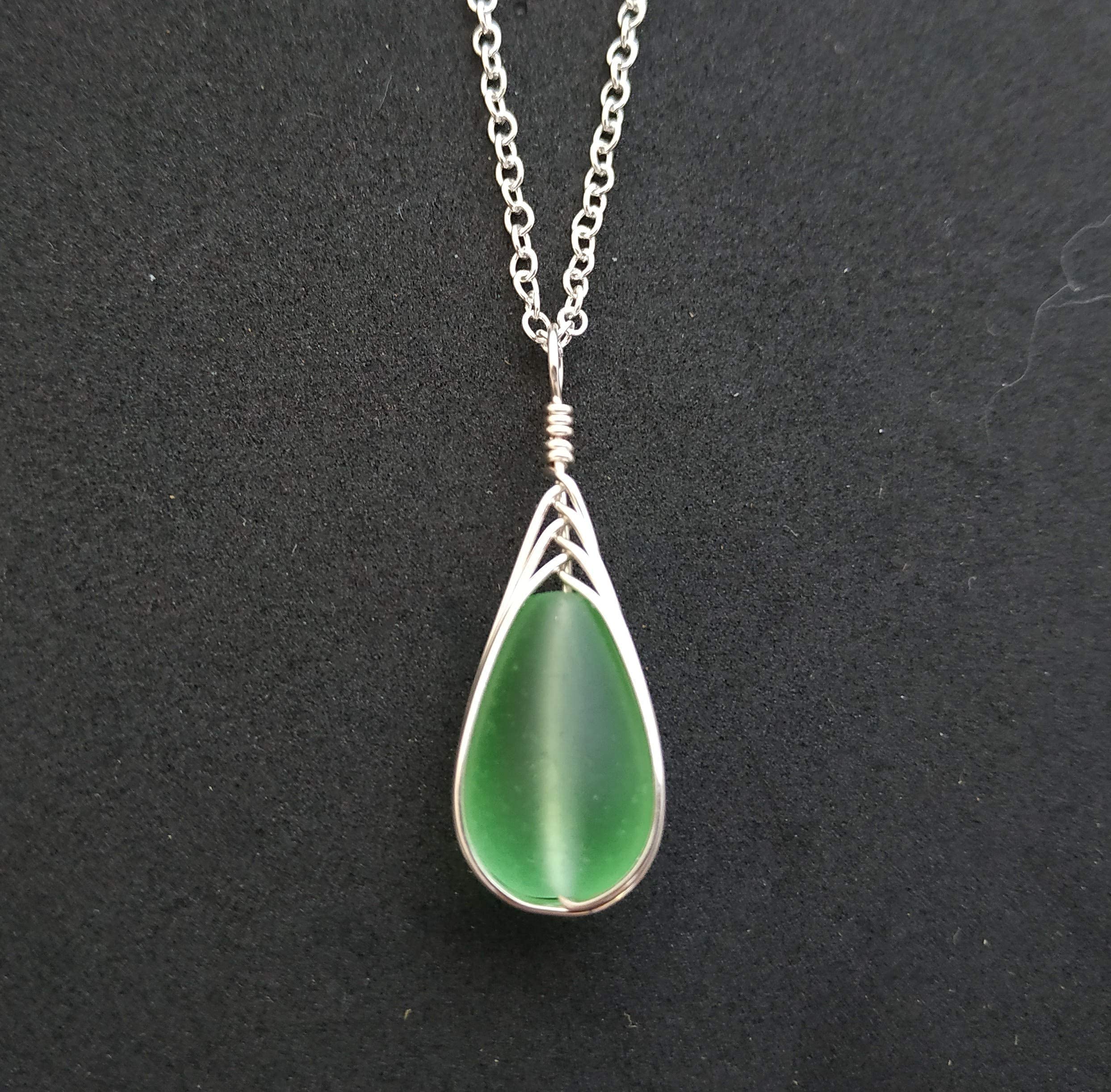 Yinahawaii Handmade Sea Glass Necklace, Hawaiian Jewelry For Women, Braided Teardrop Necklace, Unique Sea Glass Jewelry For Women Birthday Gift