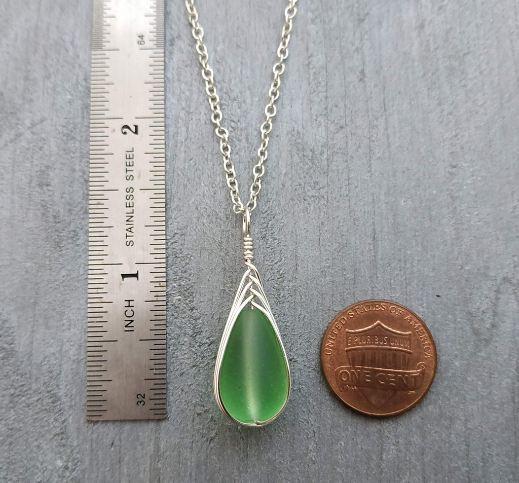 Yinahawaii Handmade Sea Glass Necklace, Hawaiian Jewelry For Women, Braided Teardrop Necklace, Unique Sea Glass Jewelry For Women Birthday Gift