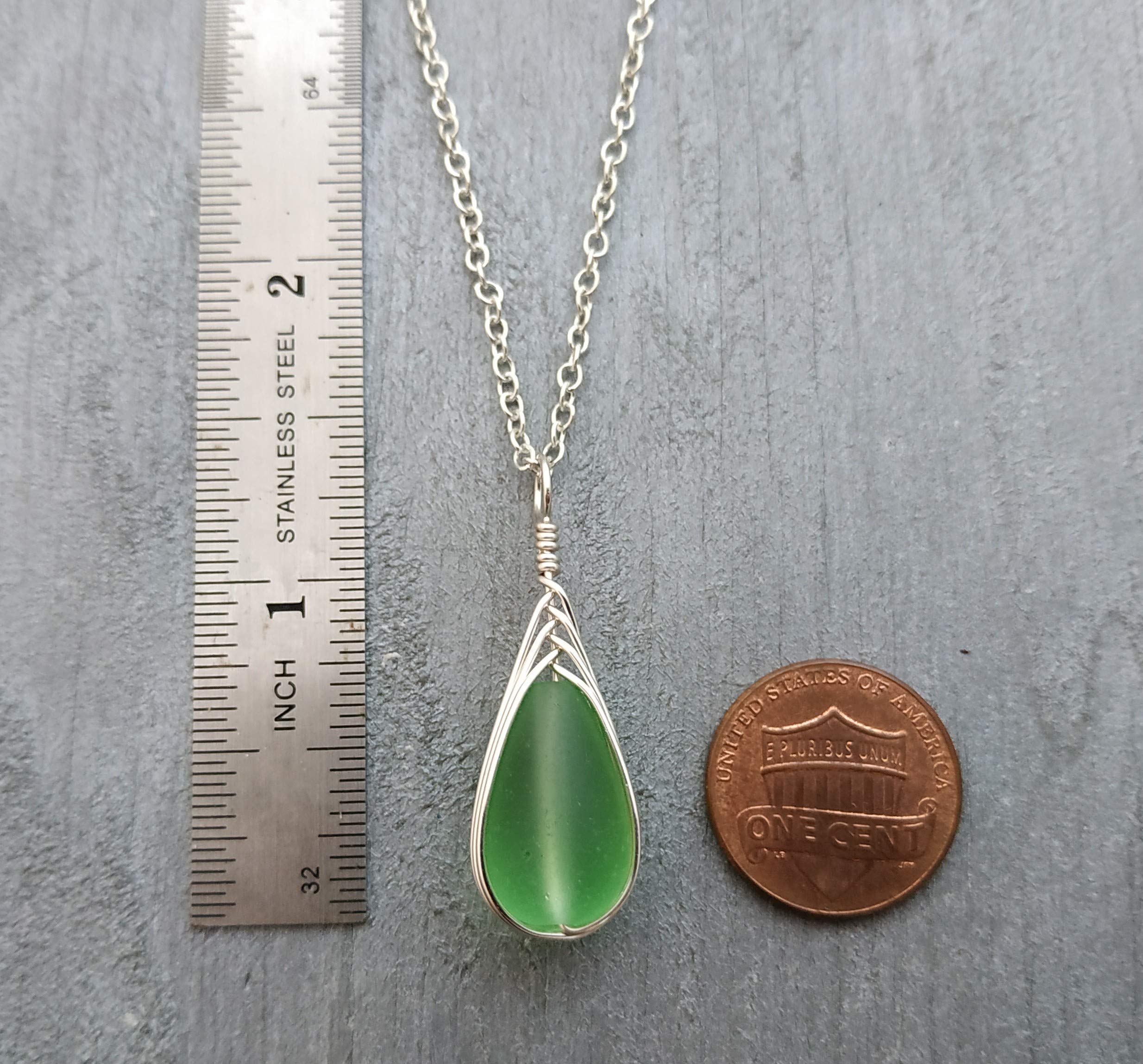 Yinahawaii Handmade Sea Glass Necklace, Hawaiian Jewelry For Women, Braided Teardrop Necklace, Unique Sea Glass Jewelry For Women Birthday Gift