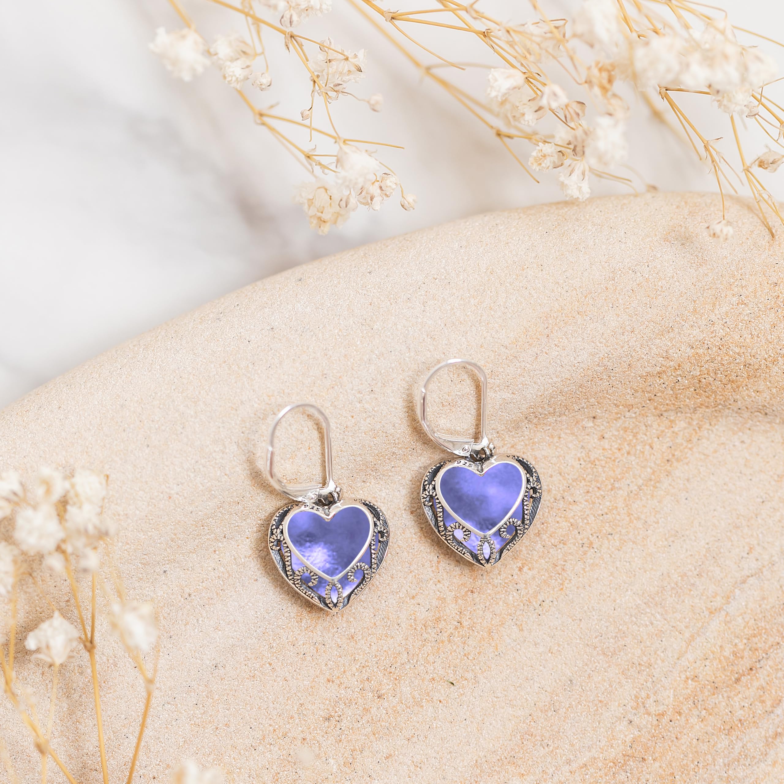 Bottled Up Designs Handmade Homespun Hearts Earrings, Recycled Vintage Glass, Sterling Silver, Eco Friendly, Made in USA, Mothers Day, Women, Anniversary