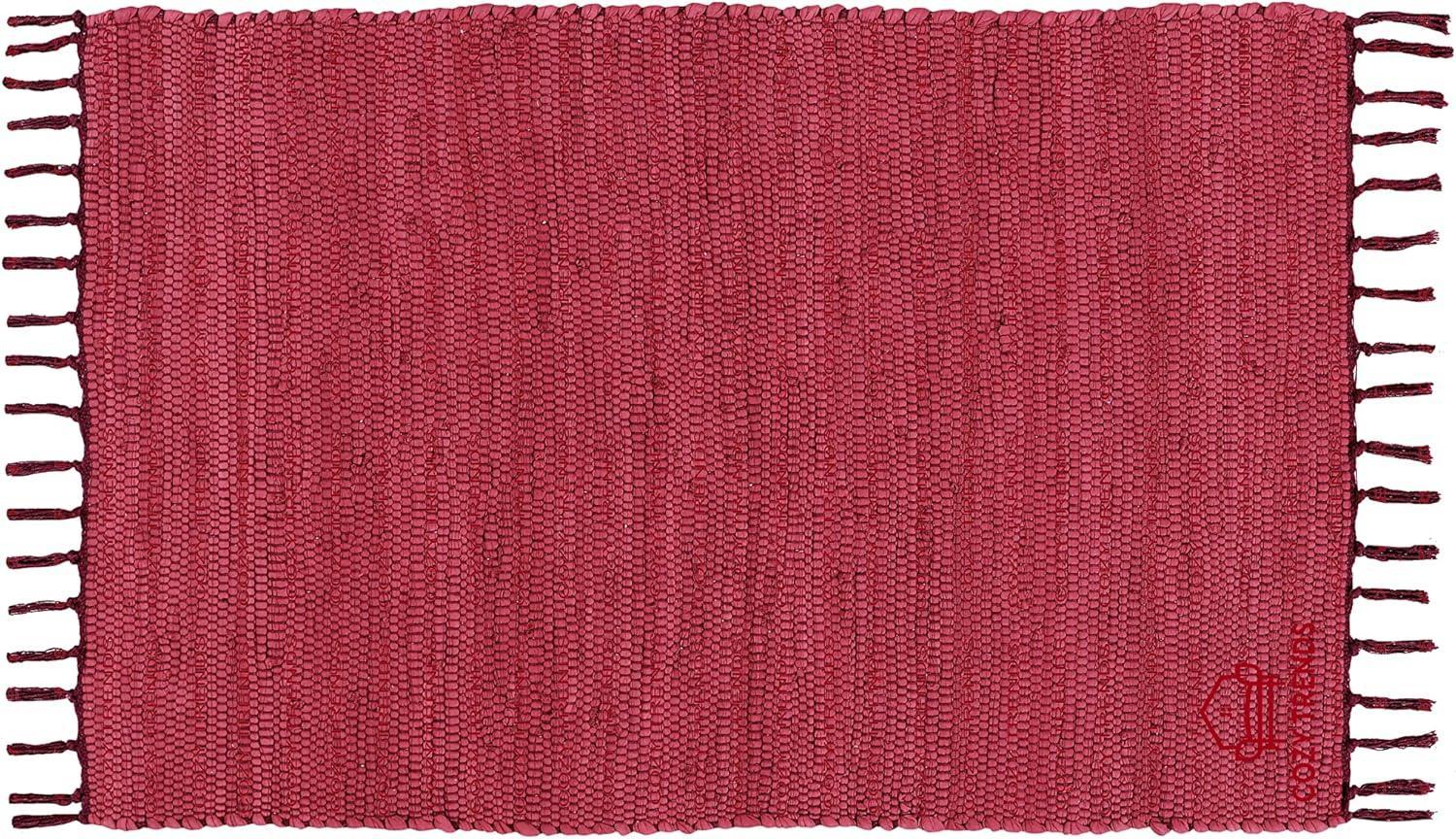 Handmade Cotton Rag Rug 24x36'' | 2x3' Multicolor Area Rugs- Hand Woven Washable & Reversible for Living Room Kitchen Entryway Throw Rug with Tassel (Denim) - Handmade Lifestyle Shop