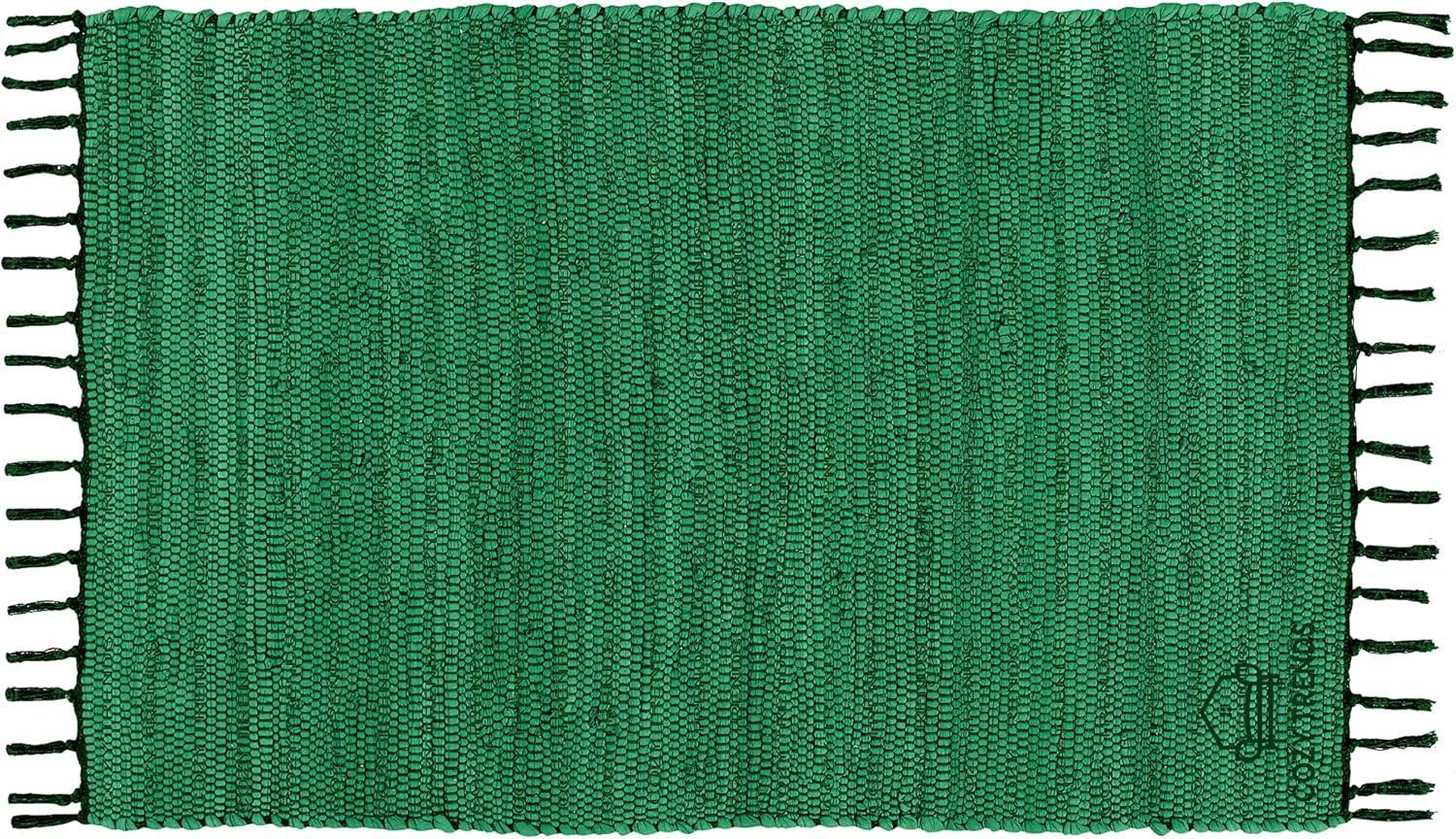 Handmade Cotton Rag Rug 24x36'' | 2x3' Multicolor Area Rugs- Hand Woven Washable & Reversible for Living Room Kitchen Entryway Throw Rug with Tassel (Denim) - Handmade Lifestyle Shop