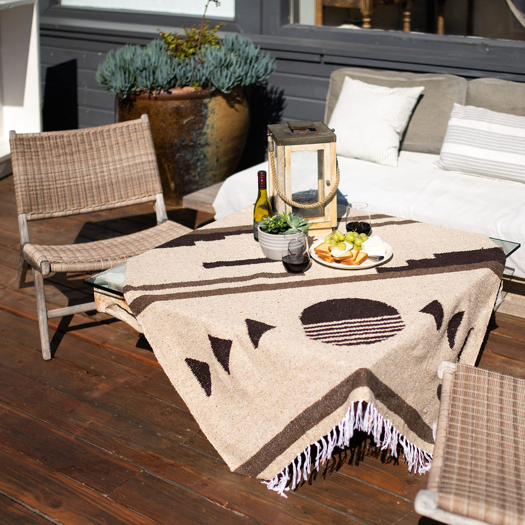 Tan Mexican Blanket by Laguna Beach Textile Co - Beach, Yoga, Camping, or Decorative Throw Blanket - Traditional Handmade Serape - Wheat Sol