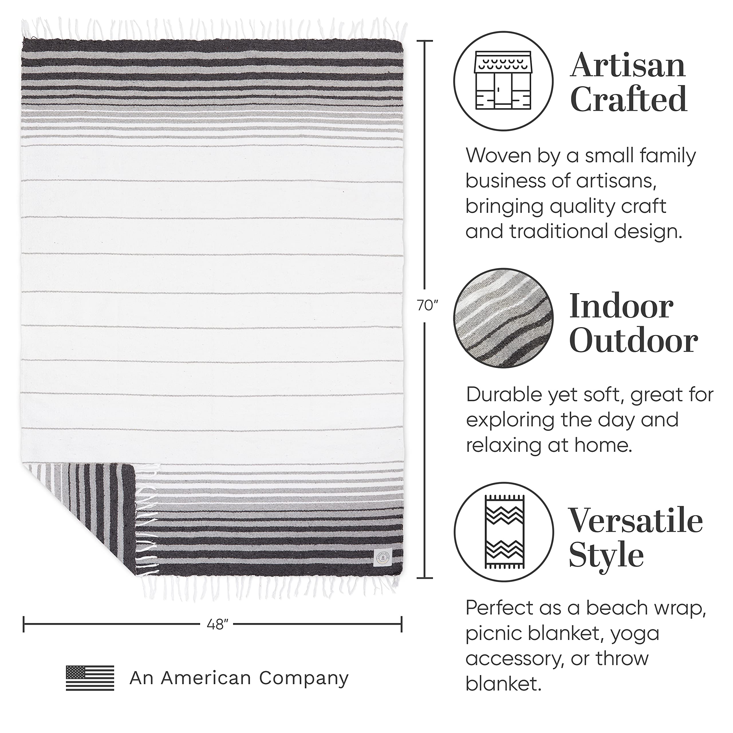 Tan Mexican Blanket by Laguna Beach Textile Co - Beach, Yoga, Camping, or Decorative Throw Blanket - Traditional Handmade Serape - Wheat Sol