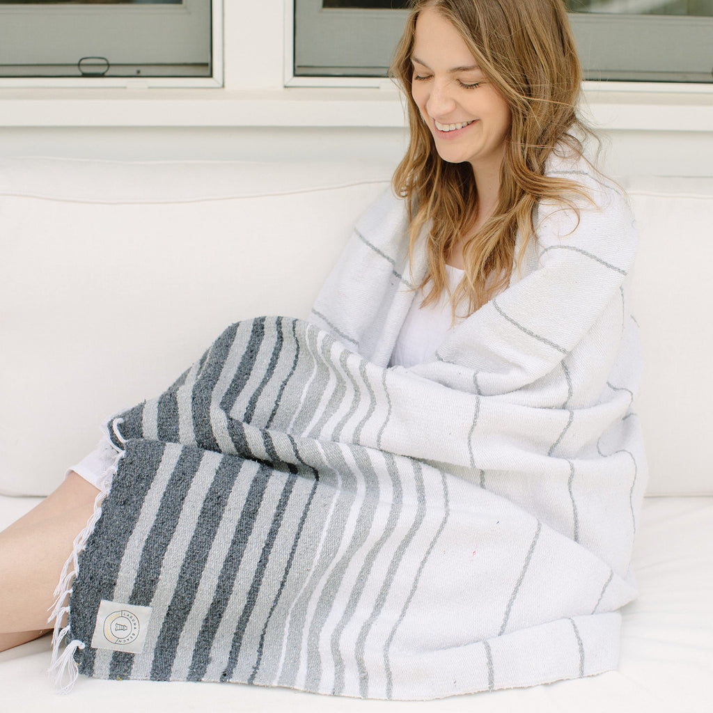 Tan Mexican Blanket by Laguna Beach Textile Co - Beach, Yoga, Camping, or Decorative Throw Blanket - Traditional Handmade Serape - Wheat Sol