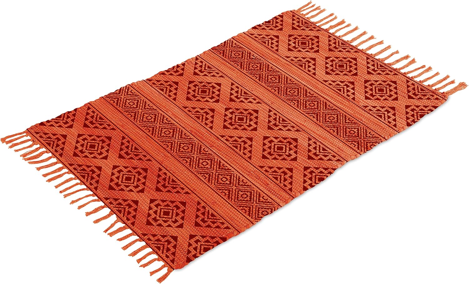 Handmade Cotton Rag Rug 24x36'' | 2x3' Multicolor Area Rugs- Hand Woven Washable & Reversible for Living Room Kitchen Entryway Throw Rug with Tassel (Denim)