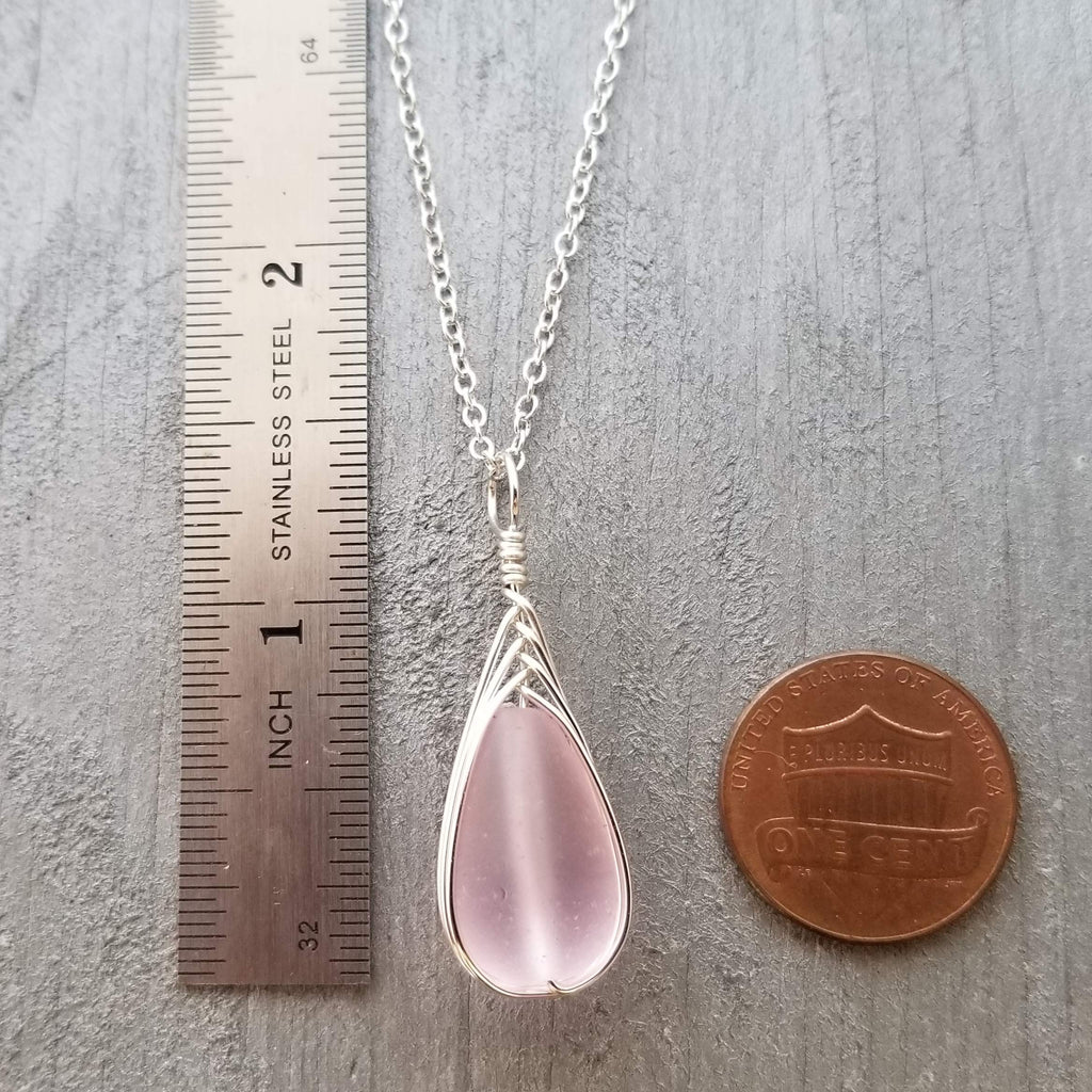 Yinahawaii Handmade Sea Glass Necklace, Hawaiian Jewelry For Women, Braided Teardrop Necklace, Unique Sea Glass Jewelry For Women Birthday Gift