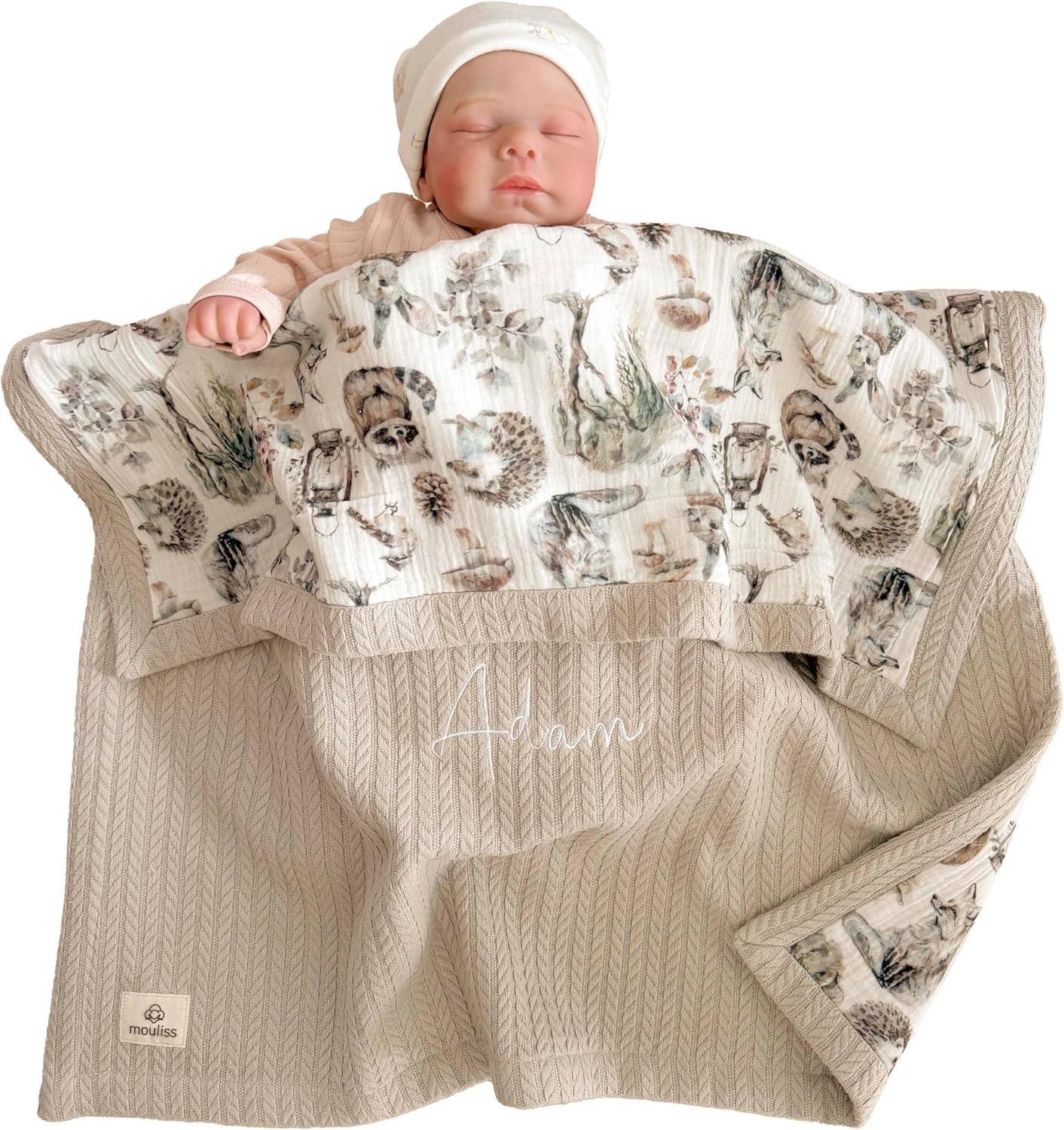 Mouliss Personalized Baby Blanket with Name – Handmade 100% Organic Cotton Newborn Gift | Custom Knit Blanket for Boys, Girls, Kids & Baby Showers - Handmade Lifestyle Shop