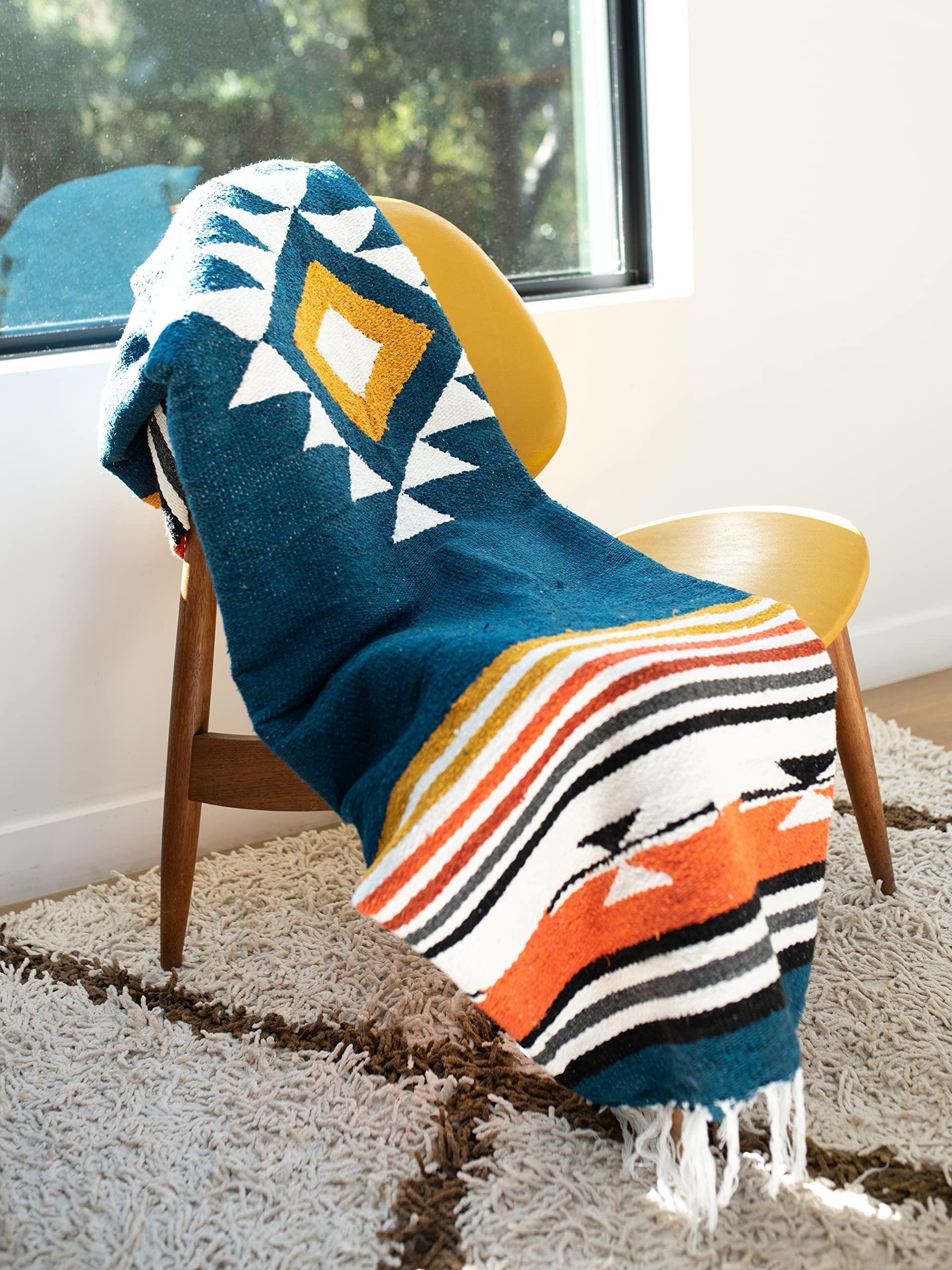 Tan Mexican Blanket by Laguna Beach Textile Co - Beach, Yoga, Camping, or Decorative Throw Blanket - Traditional Handmade Serape - Wheat Sol - Handmade Lifestyle Shop
