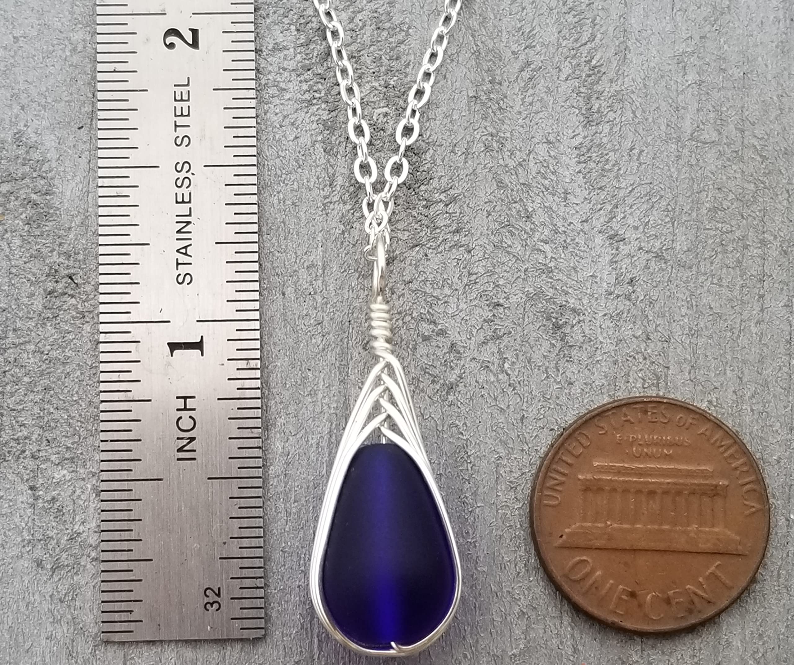 Yinahawaii Handmade Sea Glass Necklace, Hawaiian Jewelry For Women, Braided Teardrop Necklace, Unique Sea Glass Jewelry For Women Birthday Gift