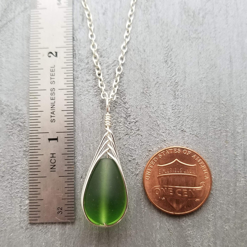 Yinahawaii Handmade Sea Glass Necklace, Hawaiian Jewelry For Women, Braided Teardrop Necklace, Unique Sea Glass Jewelry For Women Birthday Gift