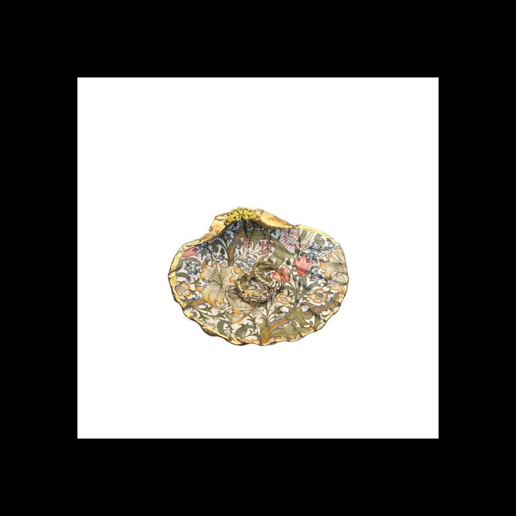 William Morris Natural Shell Jewelry Tray Gifts for Women, Handmade Ring Dish Room Decor Candle Holder for Mom Birthday/Wedding Gift Valentines Mothers Day Best Mom Graduation Gift (Golden Lily) - Handmade Lifestyle Shop