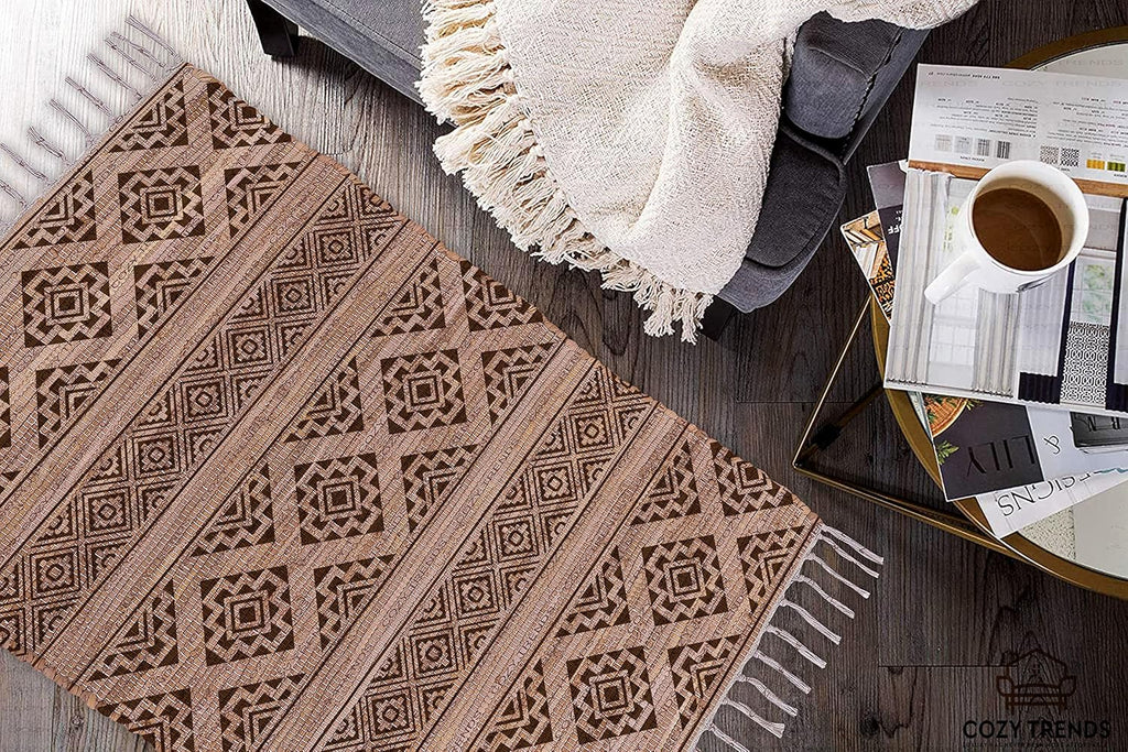 Handmade Cotton Rag Rug 24x36'' | 2x3' Multicolor Area Rugs- Hand Woven Washable & Reversible for Living Room Kitchen Entryway Throw Rug with Tassel (Denim)