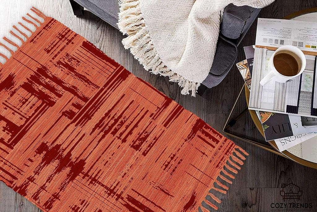 Handmade Cotton Rag Rug 24x36'' | 2x3' Multicolor Area Rugs- Hand Woven Washable & Reversible for Living Room Kitchen Entryway Throw Rug with Tassel (Denim)