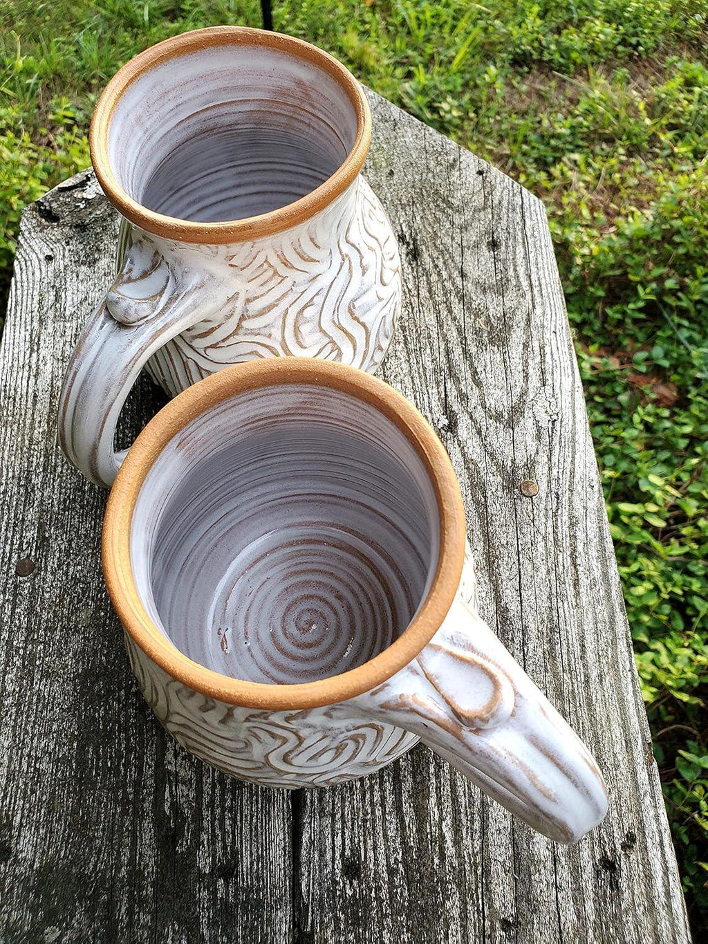 Huge Hand Thrown Pottery Mug Carved in Rooted Shale Handmade in Burnsville North Carolina - Handmade Lifestyle Shop