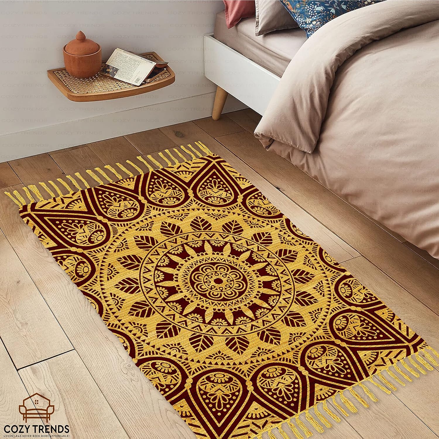 Handmade Cotton Rag Rug 24x36'' | 2x3' Multicolor Area Rugs- Hand Woven Washable & Reversible for Living Room Kitchen Entryway Throw Rug with Tassel (Denim)