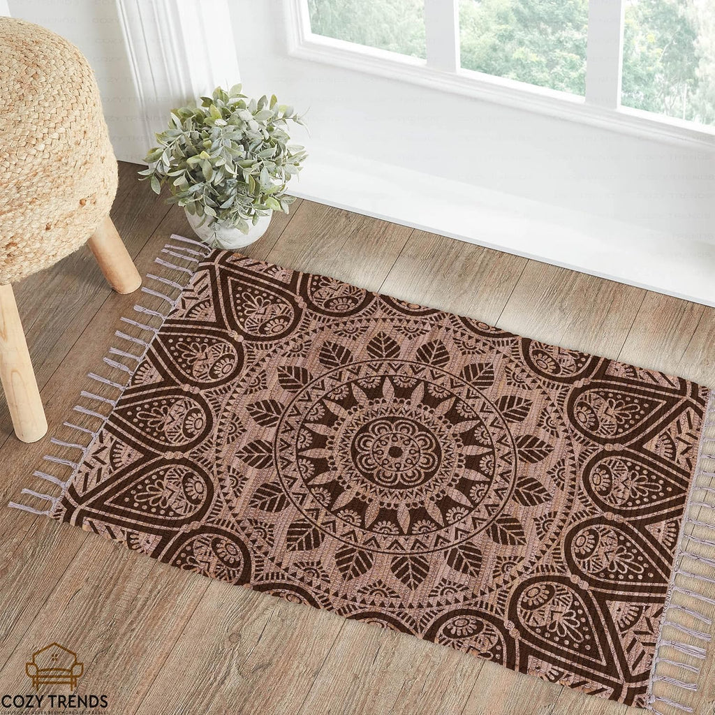 Handmade Cotton Rag Rug 24x36'' | 2x3' Multicolor Area Rugs- Hand Woven Washable & Reversible for Living Room Kitchen Entryway Throw Rug with Tassel (Denim)