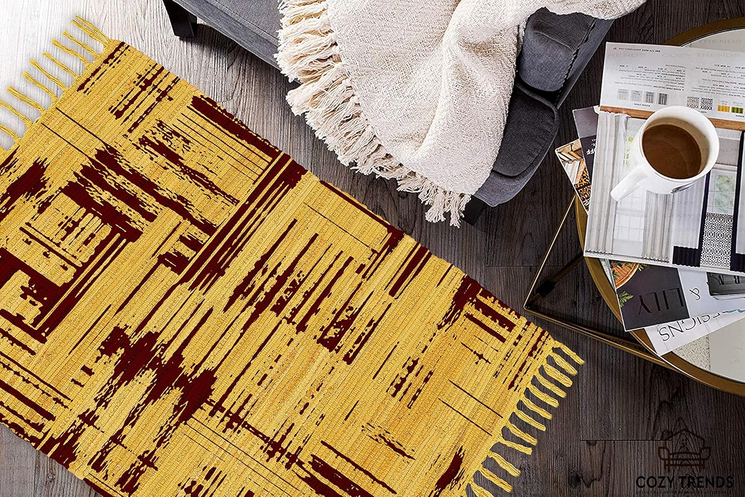 Handmade Cotton Rag Rug 24x36'' | 2x3' Multicolor Area Rugs- Hand Woven Washable & Reversible for Living Room Kitchen Entryway Throw Rug with Tassel (Denim)