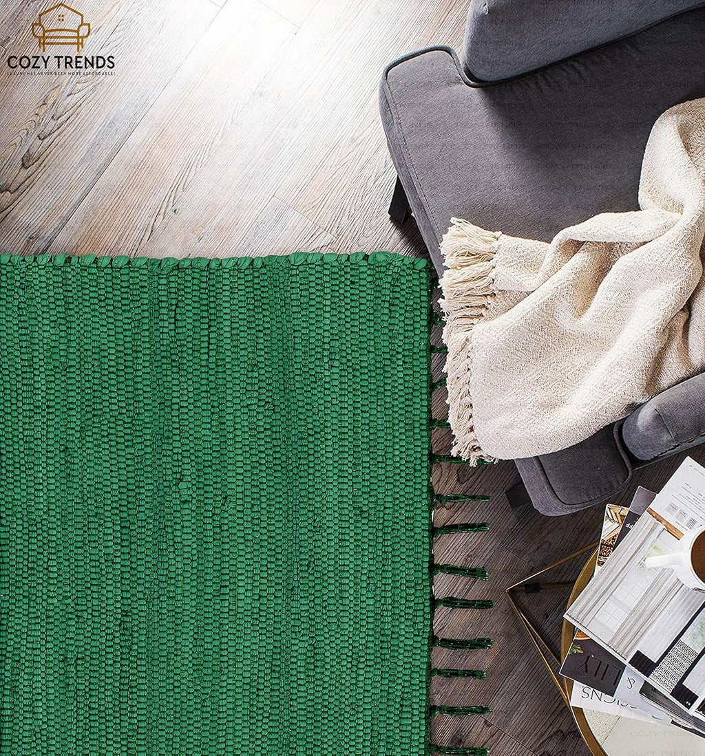 Handmade Cotton Rag Rug 24x36'' | 2x3' Multicolor Area Rugs- Hand Woven Washable & Reversible for Living Room Kitchen Entryway Throw Rug with Tassel (Denim)