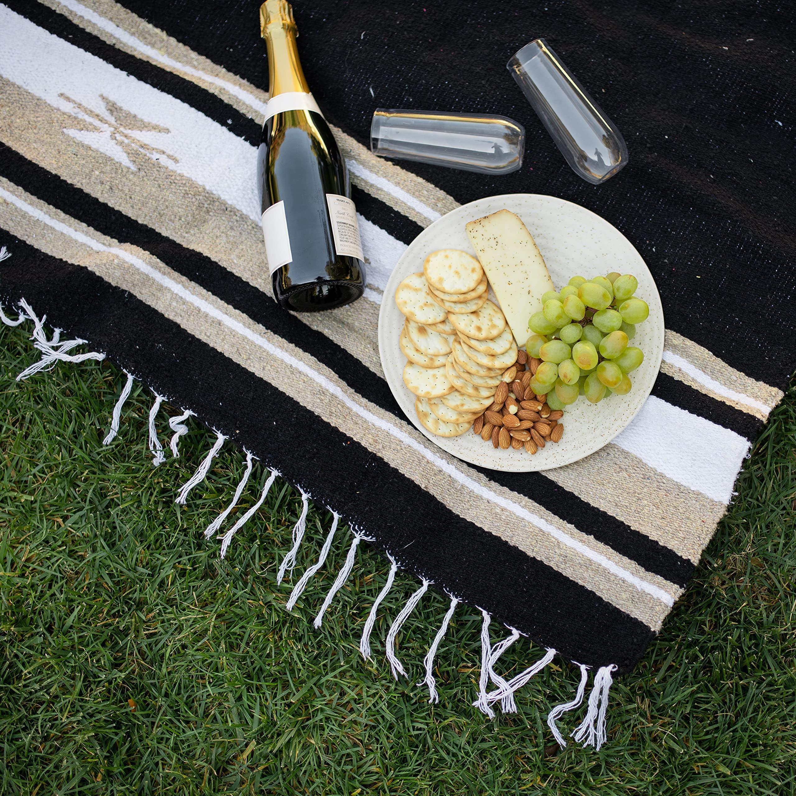 Tan Mexican Blanket by Laguna Beach Textile Co - Beach, Yoga, Camping, or Decorative Throw Blanket - Traditional Handmade Serape - Wheat Sol - Handmade Lifestyle Shop