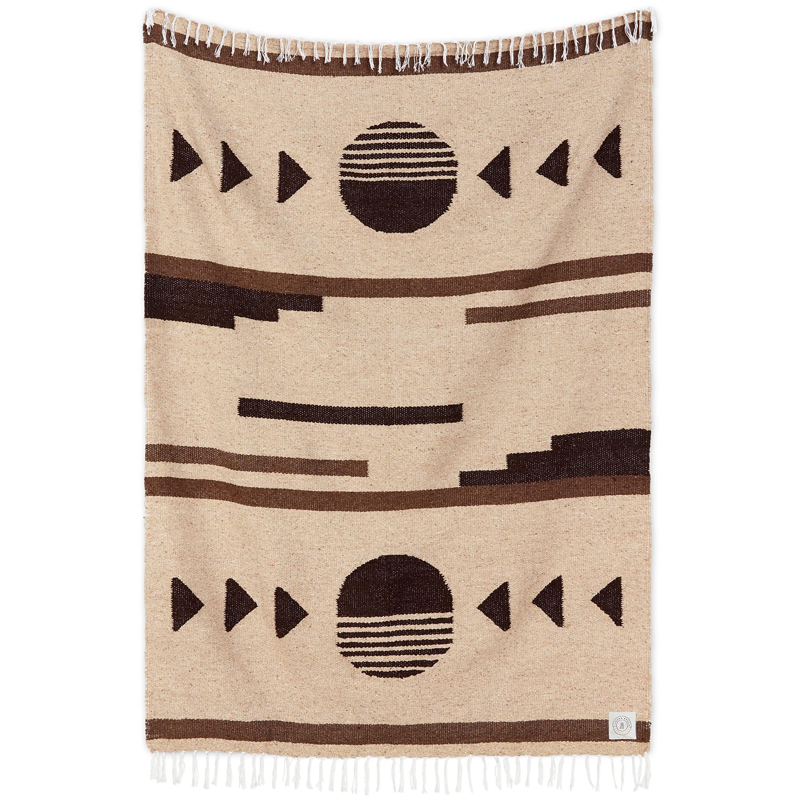 Tan Mexican Blanket by Laguna Beach Textile Co - Beach, Yoga, Camping, or Decorative Throw Blanket - Traditional Handmade Serape - Wheat Sol - Handmade Lifestyle Shop