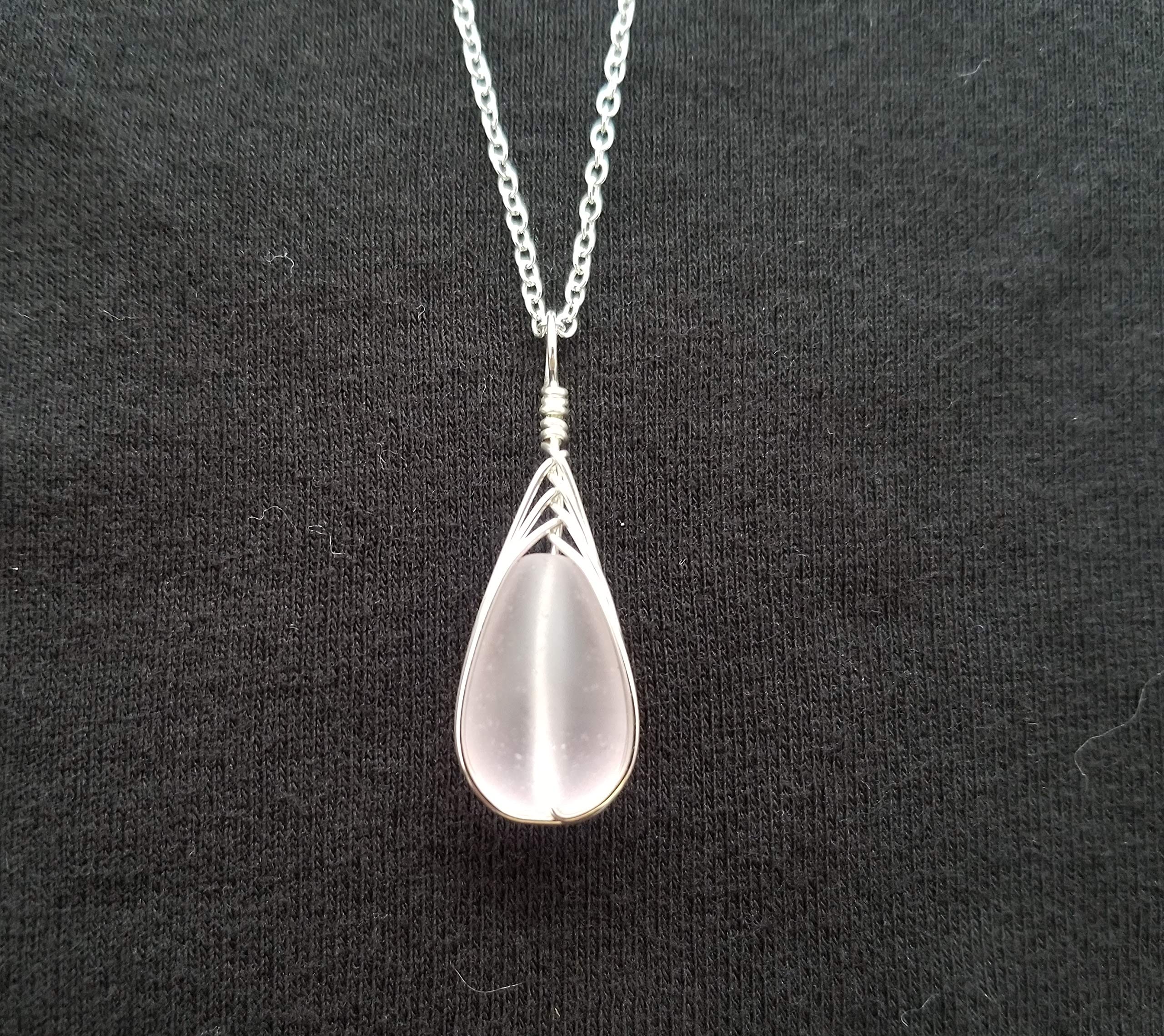 Yinahawaii Handmade Sea Glass Necklace, Hawaiian Jewelry For Women, Braided Teardrop Necklace, Unique Sea Glass Jewelry For Women Birthday Gift