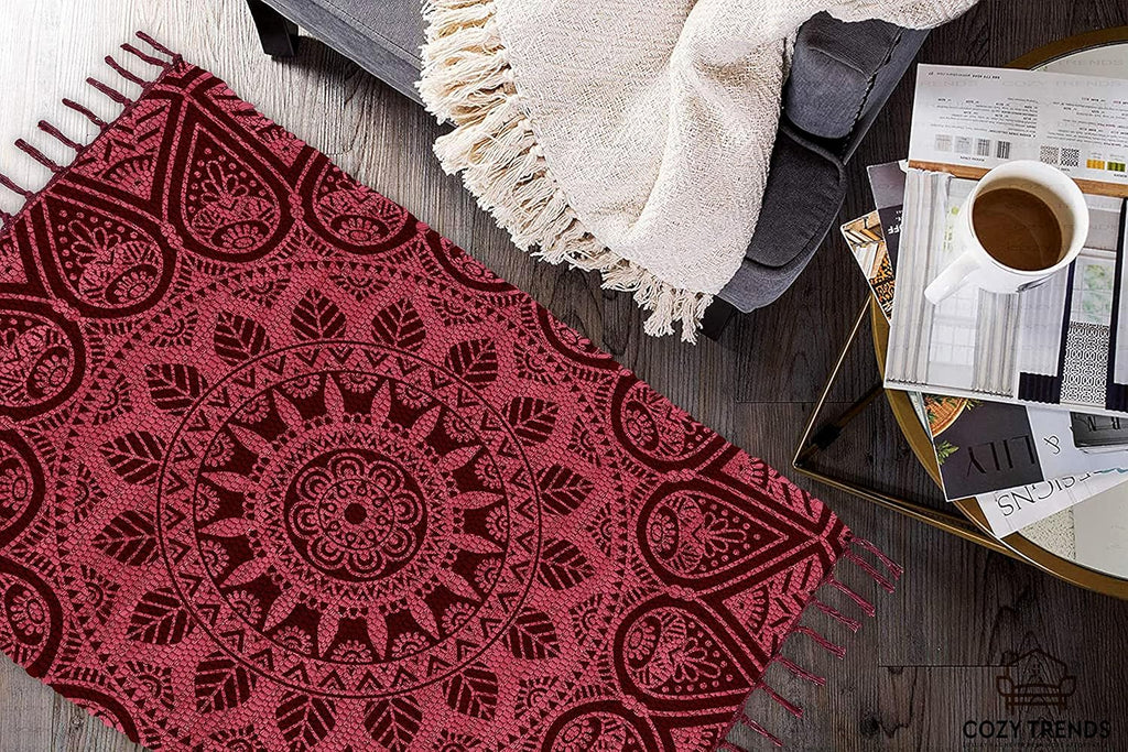 Handmade Cotton Rag Rug 24x36'' | 2x3' Multicolor Area Rugs- Hand Woven Washable & Reversible for Living Room Kitchen Entryway Throw Rug with Tassel (Denim)