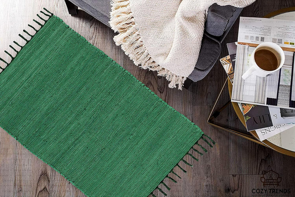 Handmade Cotton Rag Rug 24x36'' | 2x3' Multicolor Area Rugs- Hand Woven Washable & Reversible for Living Room Kitchen Entryway Throw Rug with Tassel (Denim)