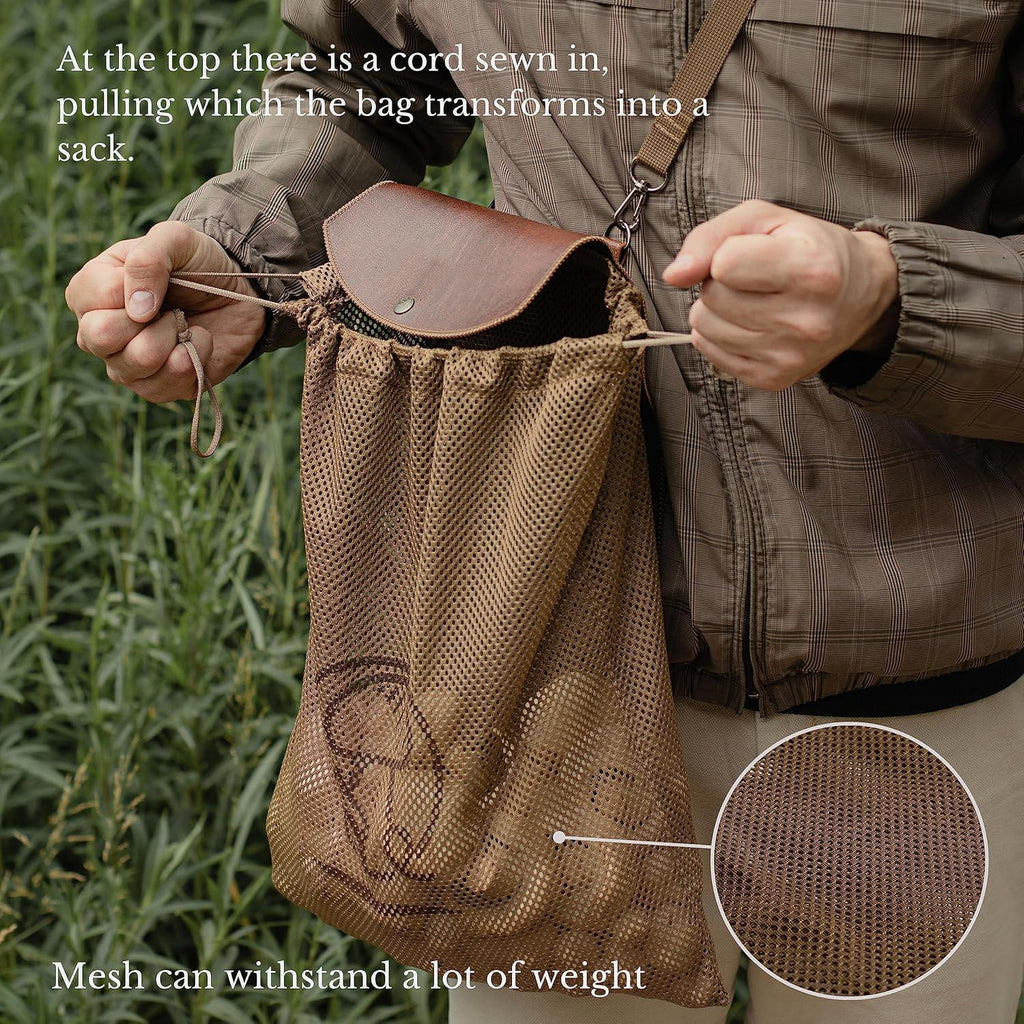 Mesh Bag On Belt Wearing Mushroom Hunting Bag, Fruit Picking Bag Vegetable Harvest Apples Berry Garden Bag Belt, Durable PU Leather Mesh Bag Waist Fixing Belt Loop - Handmade Lifestyle Shop