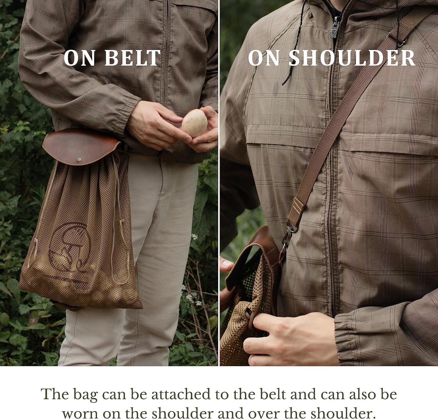 Mesh Bag On Belt Wearing Mushroom Hunting Bag, Fruit Picking Bag Vegetable Harvest Apples Berry Garden Bag Belt, Durable PU Leather Mesh Bag Waist Fixing Belt Loop - Handmade Lifestyle Shop