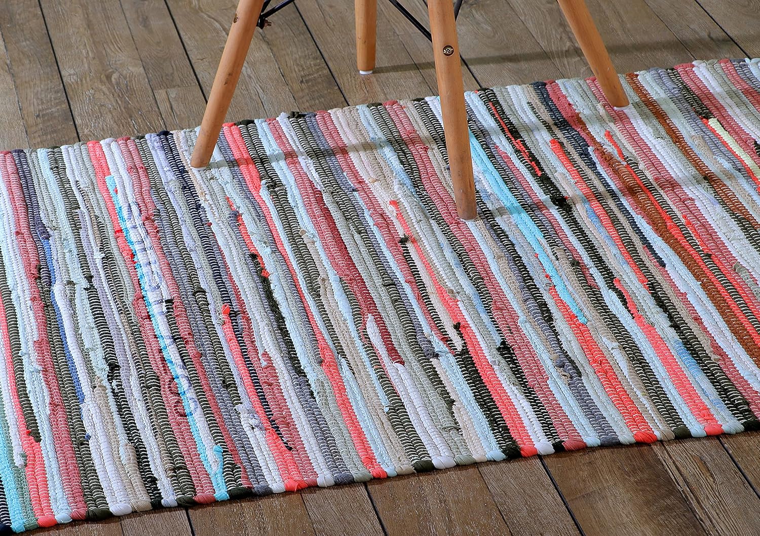 Handmade Cotton Rag Rug 24x36'' | 2x3' Multicolor Area Rugs- Hand Woven Washable & Reversible for Living Room Kitchen Entryway Throw Rug with Tassel (Denim)