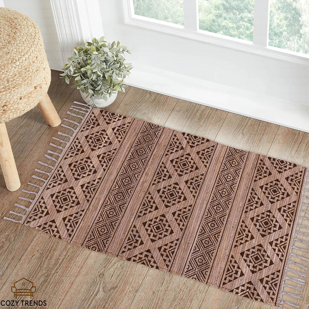 Handmade Cotton Rag Rug 24x36'' | 2x3' Multicolor Area Rugs- Hand Woven Washable & Reversible for Living Room Kitchen Entryway Throw Rug with Tassel (Denim)